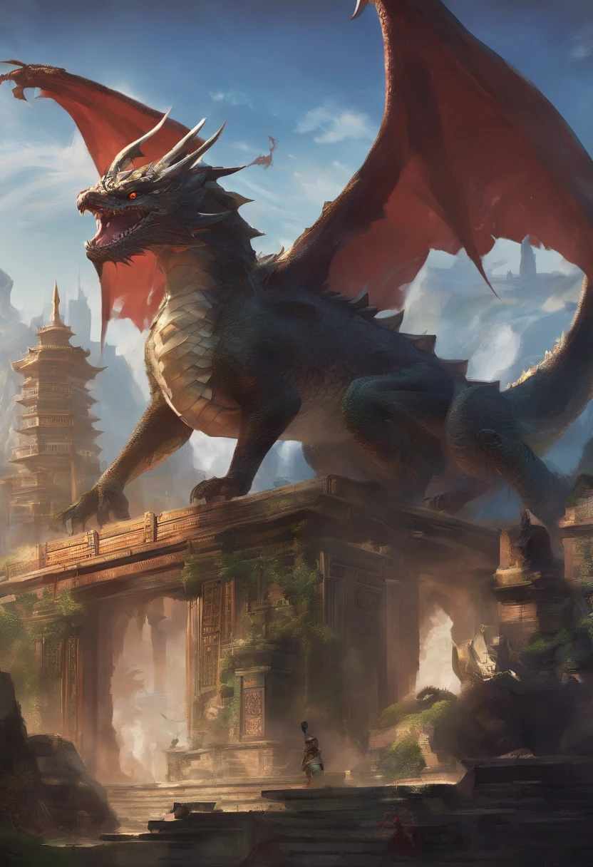 Dragon Cat ，enorme, Concha de carey pesado，Chinese leader，La larga cola de la serpiente，mar hinchado，Estilo chino，OC renderizado，Super-fino，Alta calidad，A high resolution