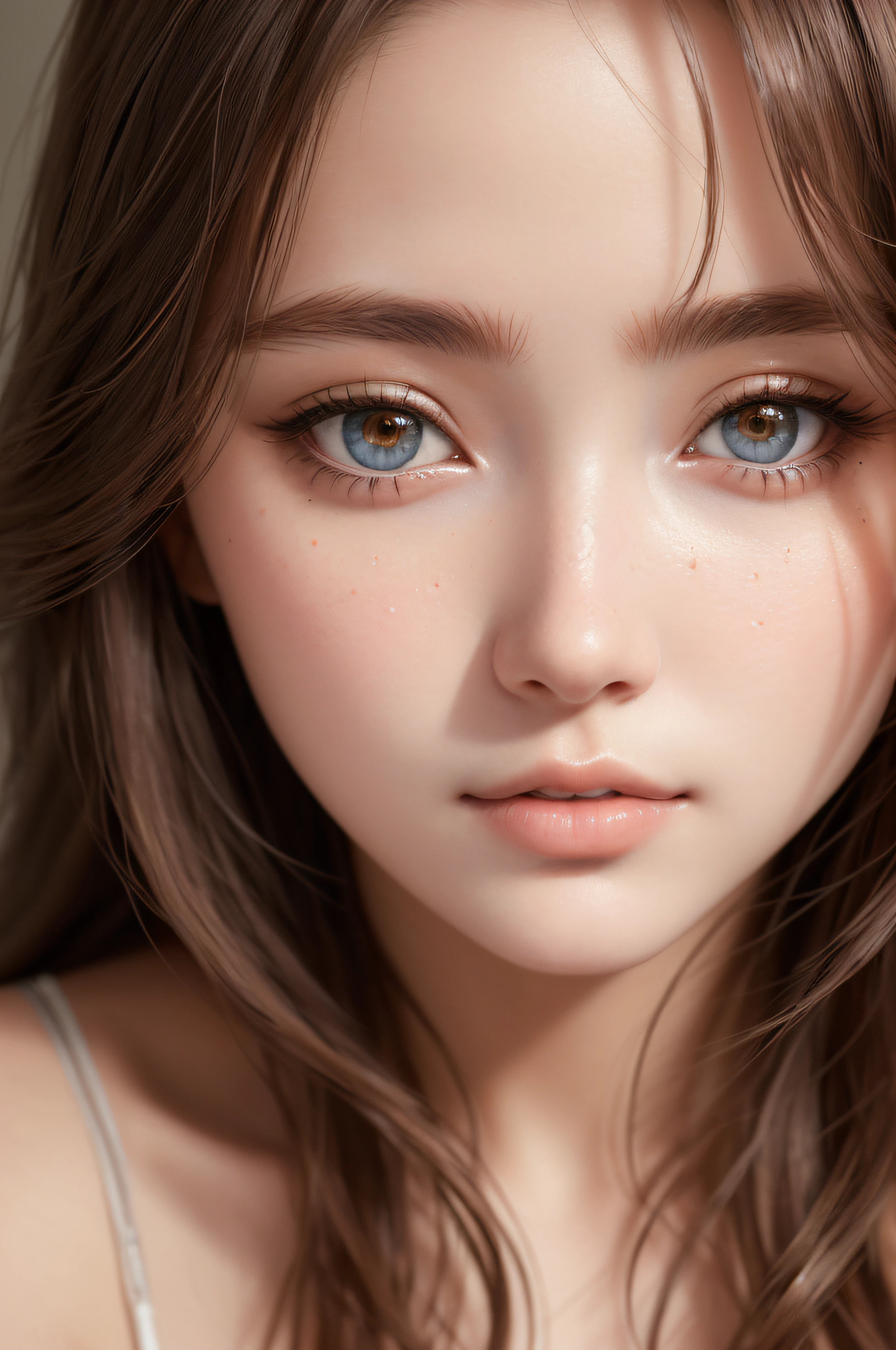 close-up of 18 years old girl, (((masterpiece))), ((best quality)), ((intricate detailed)), ((Hyper realistic)), highly detailed, illustration, 1girl, detailed face, beautiful detailed eyes, long hair, brown eyes, , Analogous color scheme , perfect eyes, seductive eyes, looking at the viewer, from front