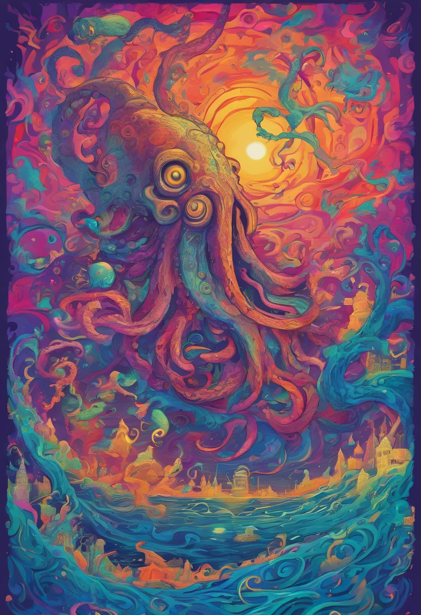 kraken, giant villainous squid shipwreck consuming humans under nightmare moon