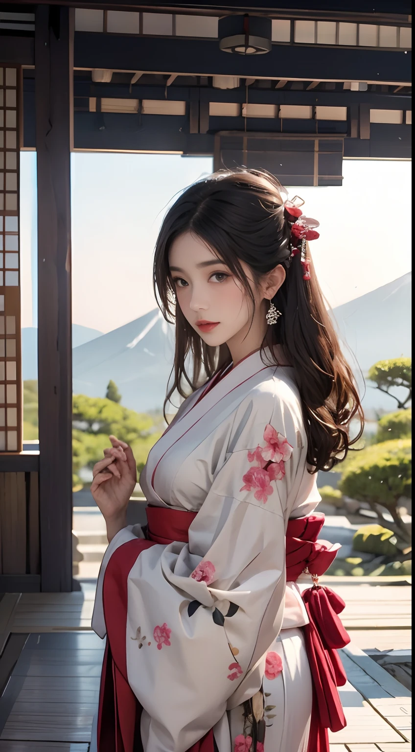 Mt fuji、wearing kimonos、
