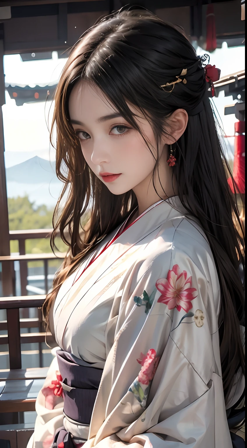 Mt fuji、wearing kimonos、