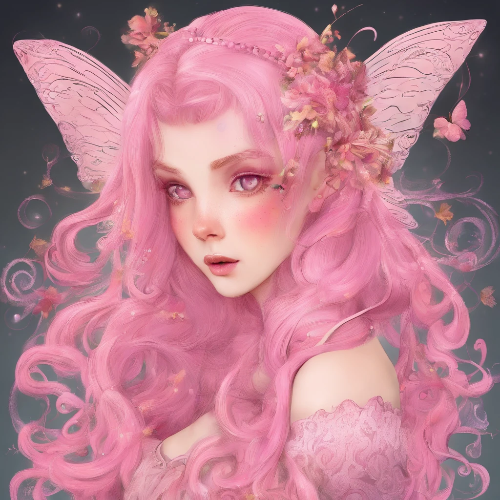 girl，pink short hair，There are braids，Multi-expression