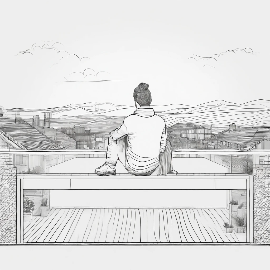 Rear view of a man and a woman sitting on the roof