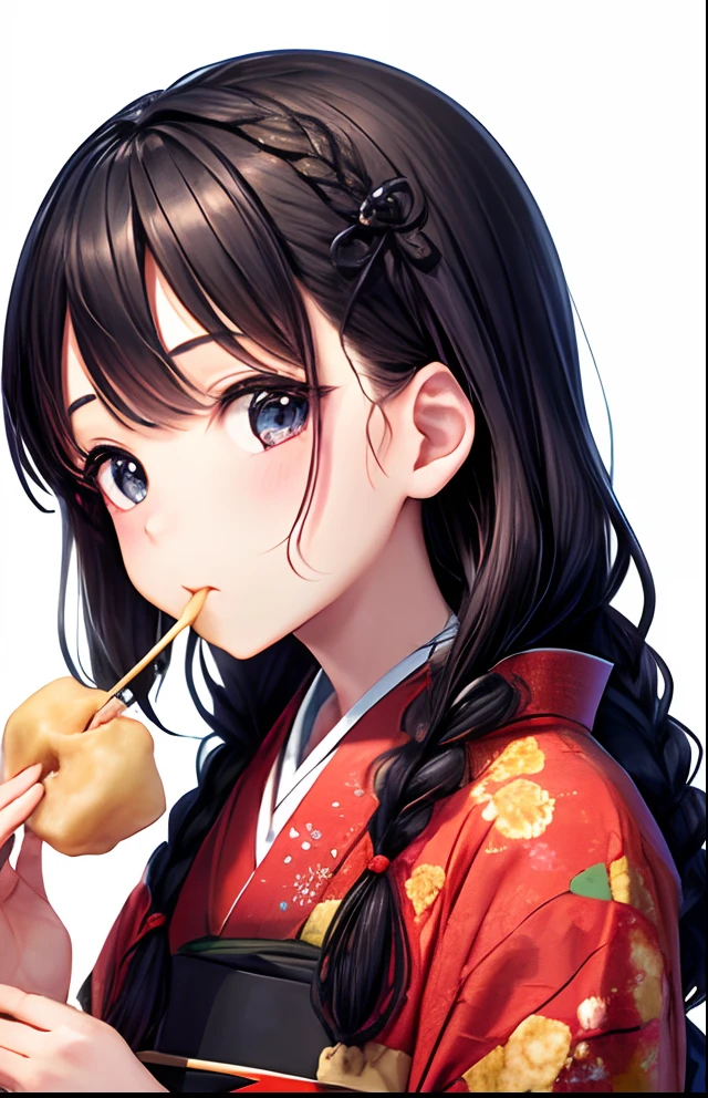 girl with、Braids、No background、without background、Background through、Japanese clothes with frills、kimono、taisho roman、A Japanese style、Have a dumpling、Eating dumplings、dumpling、frilld、short kimono、kawaii