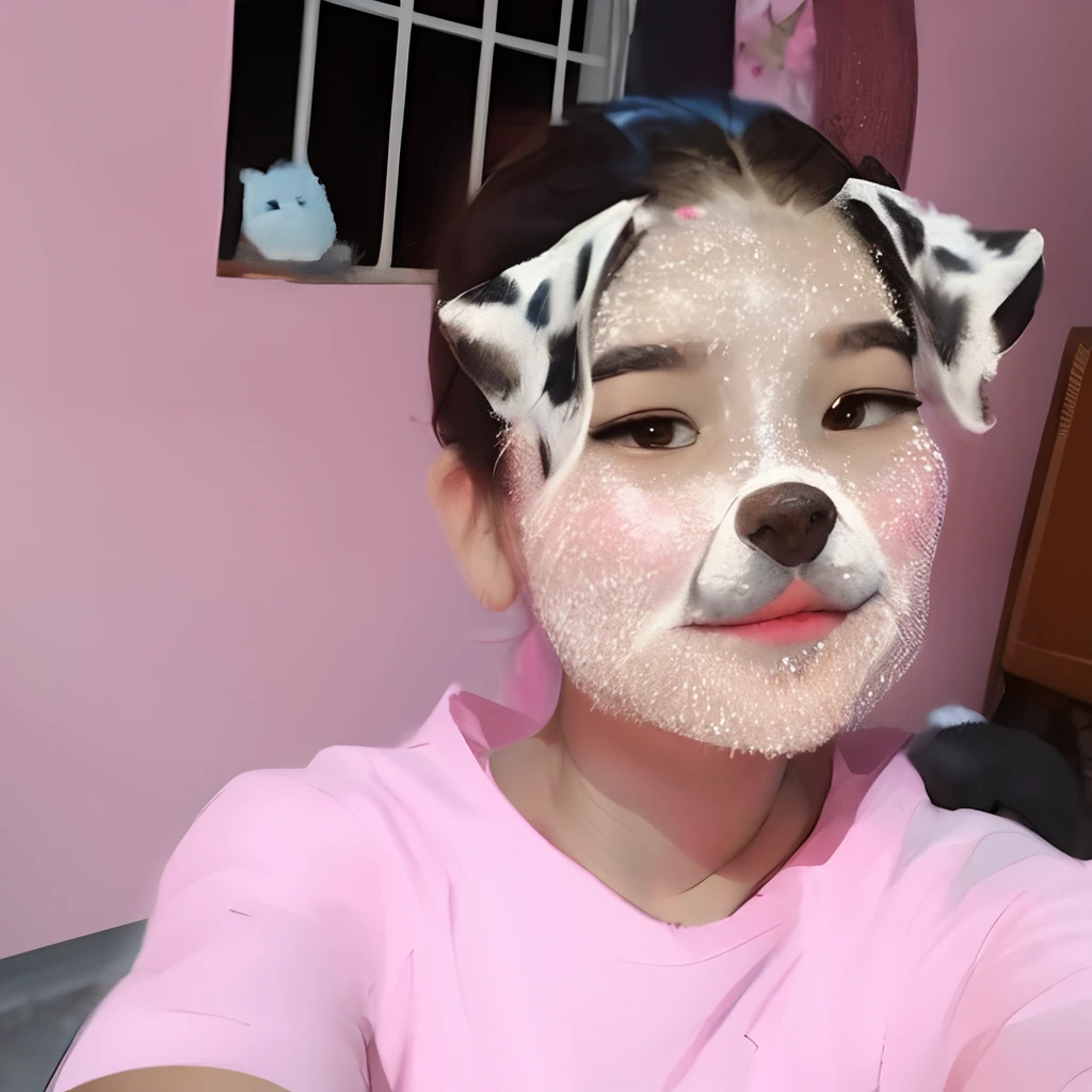 there is a girl with a dog face paint on her face, real ungine, dang my linh, with accurate face, 1 8 yo, nivanh chanthara, 18 years old, 1 6 years old, face picture, 19-year-old girl, tumblr, very beautiful cute catgirl, pink face, ruan cute vtuber