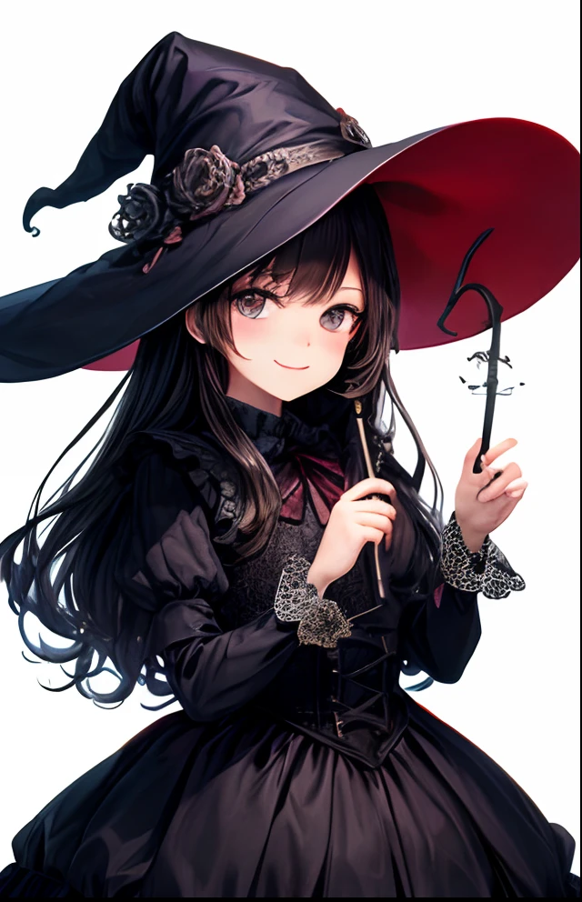 girl with、sorcerer、the witch、No background、without background、Background through、Gothic ta、Dresses with ruffles、Holding a wand、Smiling、A black、kawaii