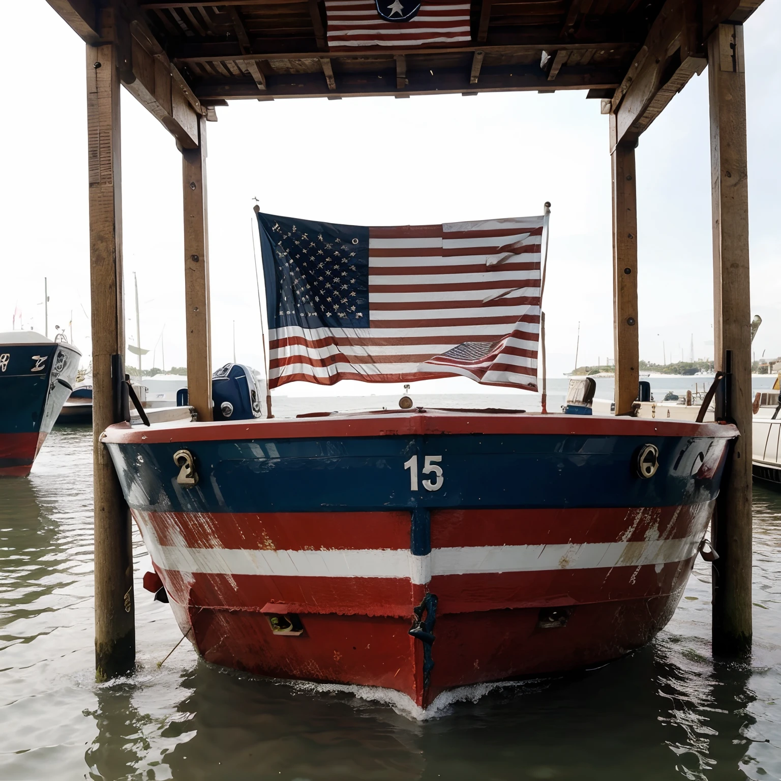 American flag 🇺🇸 on a junk boat 🛶