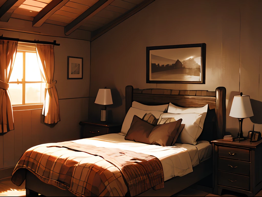 log cabin empty cozy bedroom
