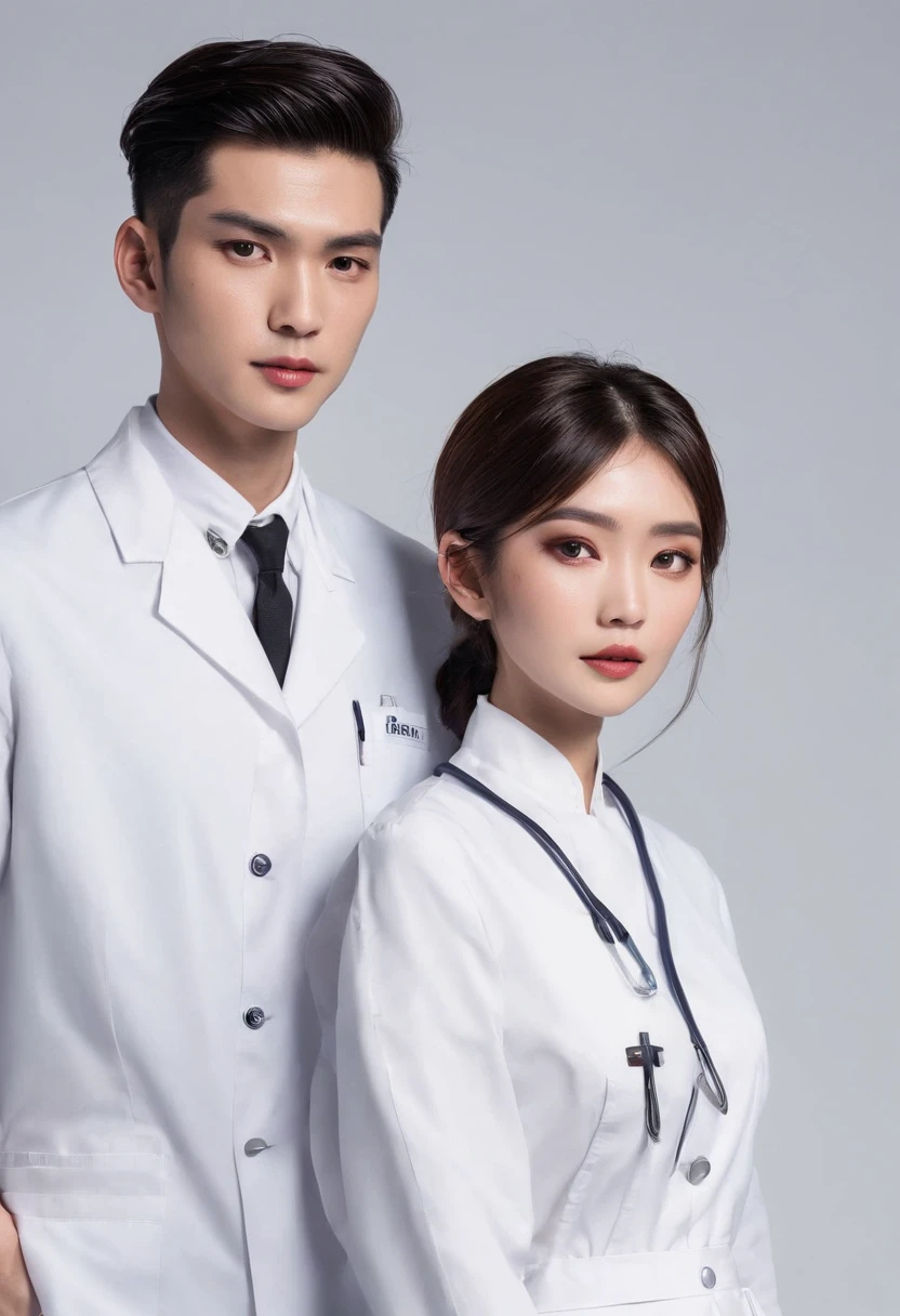 asian human nurse work recruit Male and female 发光 doctor two people