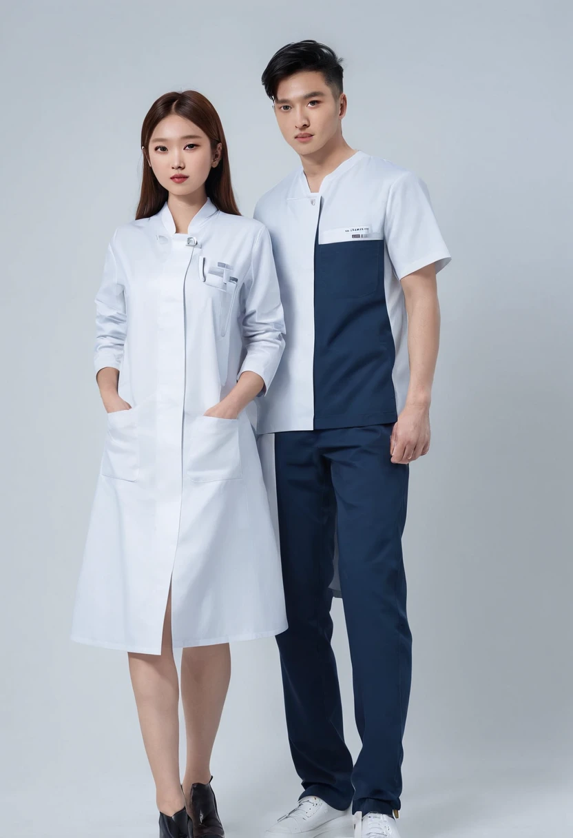 asian human nurse work recruit Male and female 发光 doctor two people