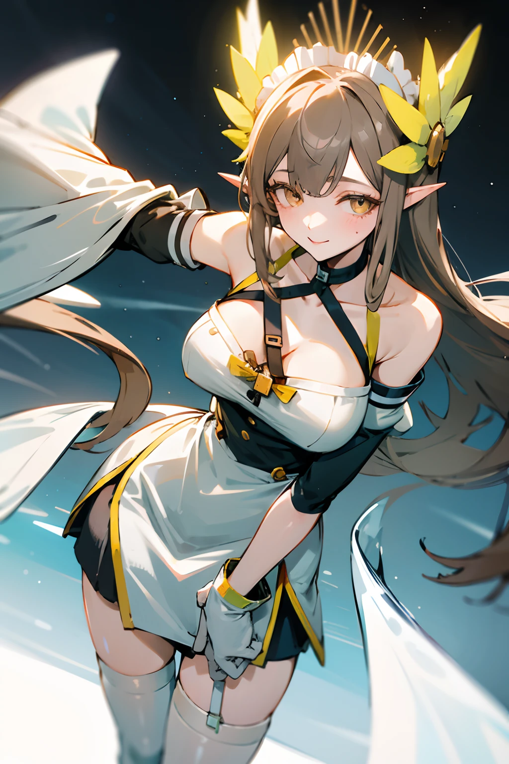 Bright colors,illumination,A girl stands in the lab,looking toward the viewer,White knee-length stockings,mature,sexy for,the maid outfit,maidennurse,Maid sleeves,cropped shoulders