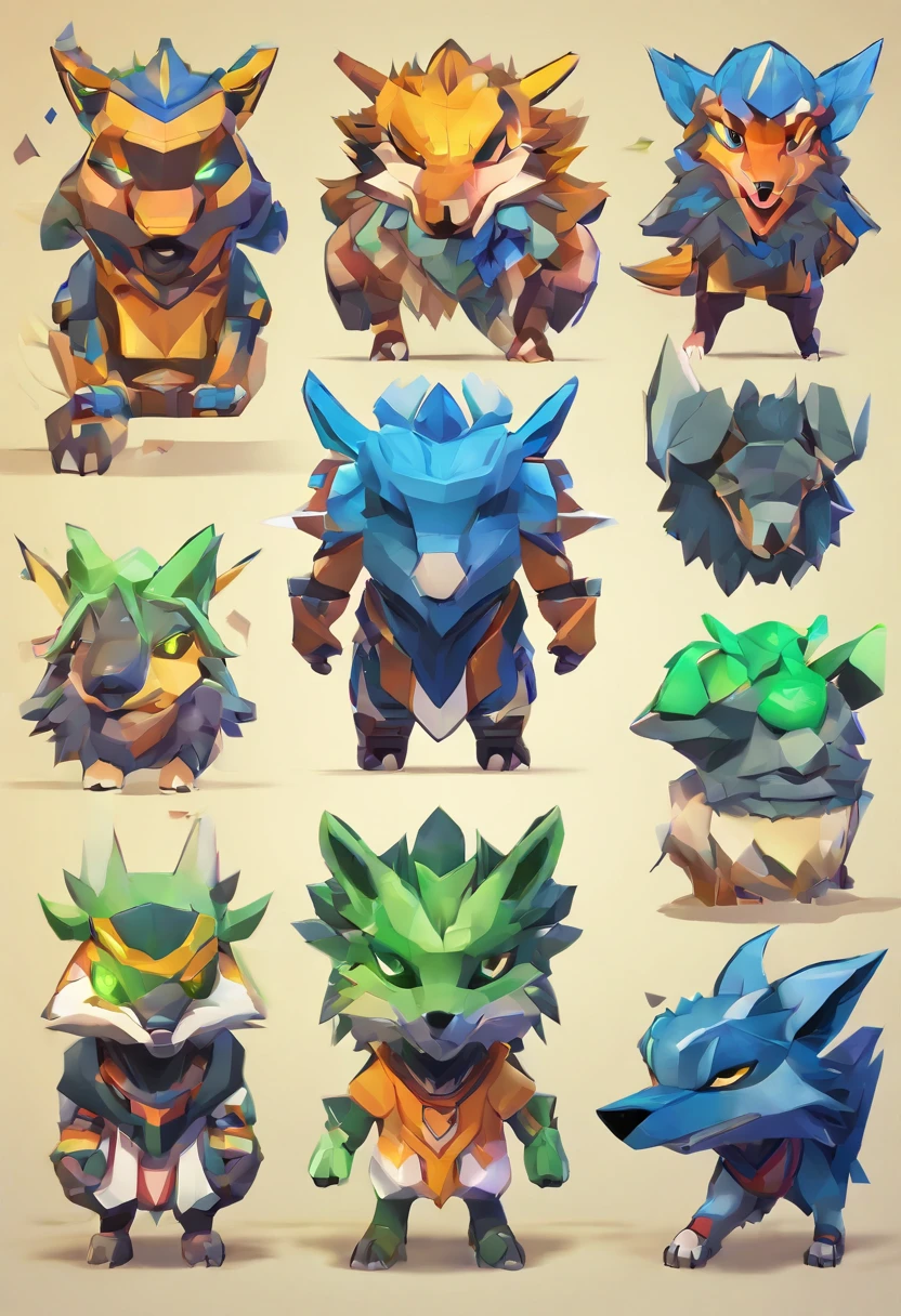 Detailed illustration of facing wolves,magic, Esports, glowing green, howling, Shield logo, #69E200 Hex, Dark blue second color, Football logo, Dark, Doodle, T-shirt design, in the style of Studio Ghibli, pastel tetradic colors, 3D vector art, Cute and quirky, Fantasy art, glowing green, Football esports, Adobe illustrator, Hand-drawn, Digital painting, Minimalist, low poly, Soft lighting, bird's eyes view, Isometric style, retro aesthetic, focus on the character, 4K 分辨率, Photorealistic rendering, using Cinema 4D