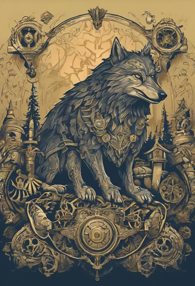 Detailed illustration of facing wolves,magic, Esports, glowing green, howling, Shield logo, #69E200 Hex, Dark blue second color, Football logo, Dark, Doodle, T-shirt design, in the style of Studio Ghibli, pastel tetradic colors, 3D vector art, Cute and quirky, Fantasy art, glowing green, Football esports, Adobe illustrator, Hand-drawn, Digital painting, Minimalist, low poly, Soft lighting, bird's eyes view, Isometric style, retro aesthetic, focus on the character, 4K 分辨率, Photorealistic rendering, using Cinema 4D