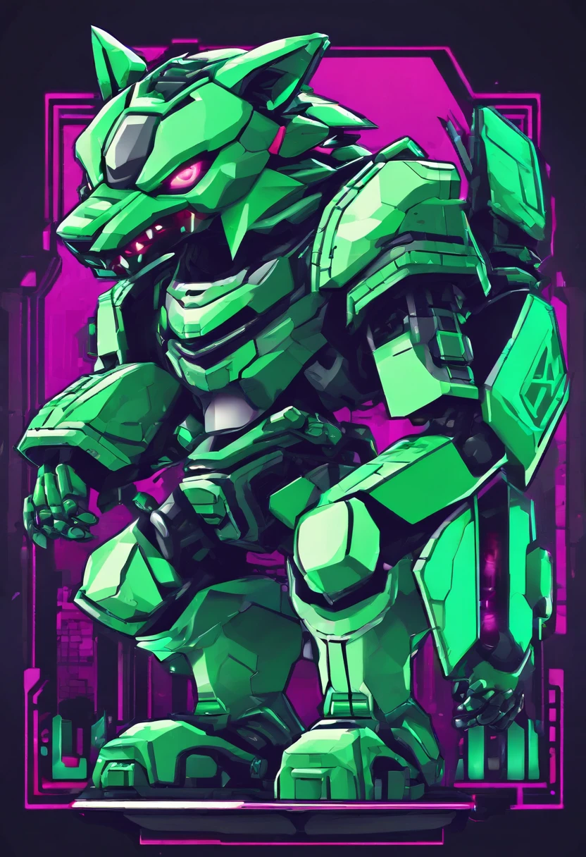 Detailed illustration of facing wolves,magic, Esports, glowing green, howling, Shield logo, #69E200 Hex, Dark blue second color, Football logo, Dark, Doodle, T-shirt design, in the style of Studio Ghibli, pastel tetradic colors, 3D vector art, Cute and quirky, Fantasy art, glowing green, Football esports, Adobe illustrator, Hand-drawn, Digital painting, Minimalist, low poly, Soft lighting, bird's eyes view, Isometric style, retro aesthetic, focus on the character, 4K 分辨率, Photorealistic rendering, using Cinema 4D