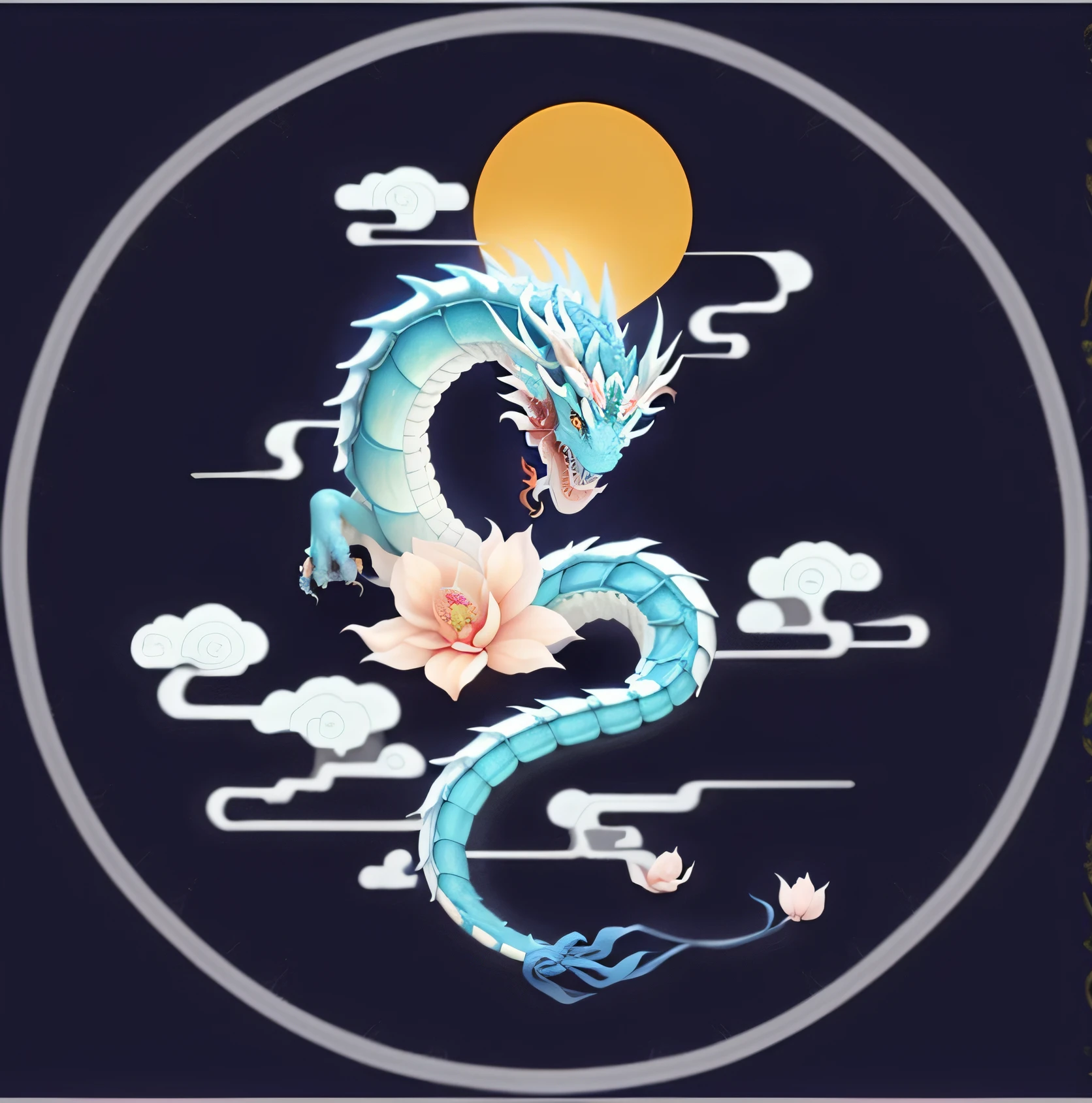 Close-up of a dragon with a flower in its mouth, smooth chinese dragon, cyan chinese dragon fantasy, Chinese Dragon, china silk 3d dragon, Chinese mythology, long dragon, drak, dragon design language, Dragon centered, ancient china art style, author:Tan Yang Kano, dragon-inspired cloth robes, chinese dragon concept art