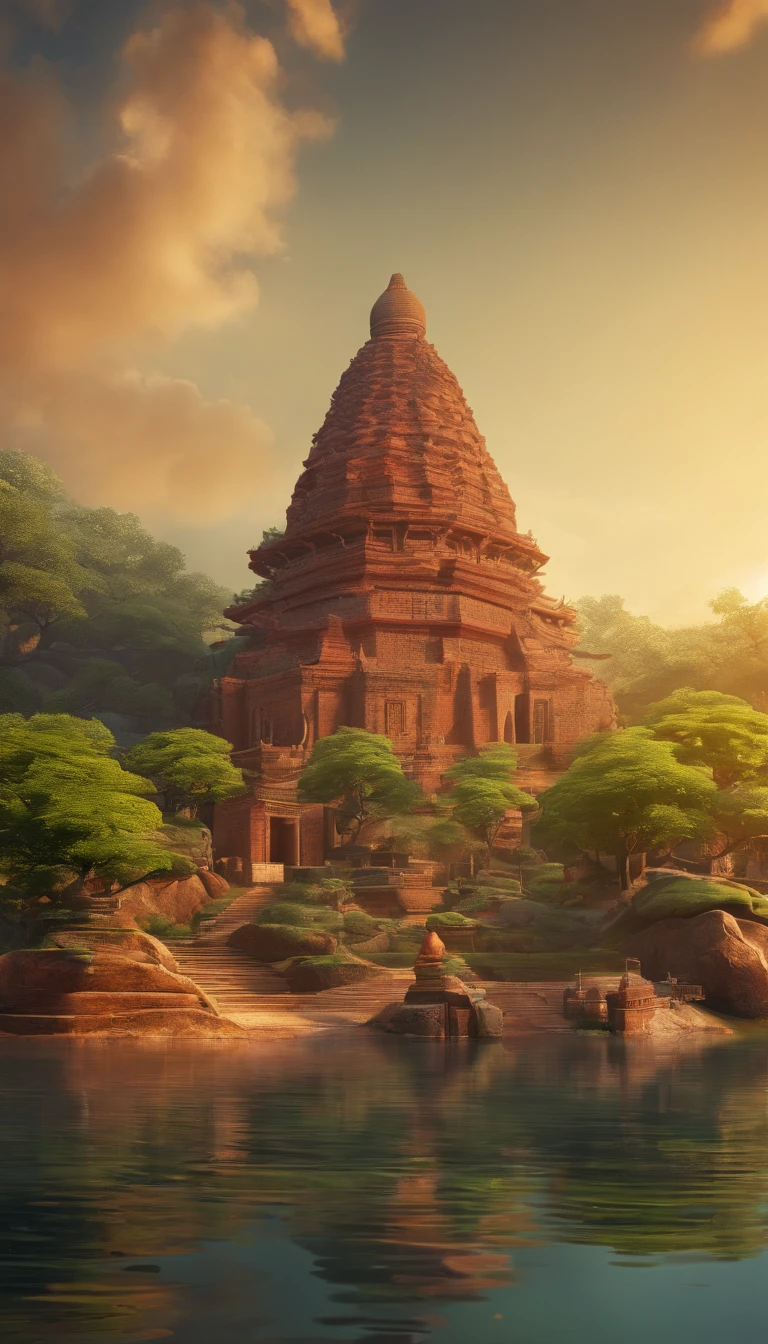 der riese, Realistic depiction of Leshan Buddha, Blend seamlessly with nature, surrealism, Ultra-detailed, Photorealistic:1.37, 3D Rendering, Cinematic lighting, Divine Light, Ultra-high definition, masutepiece:1.2, Textured skin, Best Quality, High resolution