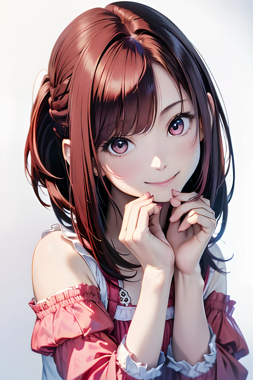 (Best Quality, 8K, Oil Painting, masutepiece:1.2), Ultra-detailed, (Realistic, Photorealistic:1.37), (((FULL BODYSHOT)))、Vibrant colors, (((A very happy smile)))、(((Black and pink nightgown)))、(((Girly Nightgown)))、(((20Women of a certain age)))、(((Slightly visible chest)))、Studio Lighting, (((red hairs)))、(((Shoulder-length bob hair)))、((( White background))), (((Smiling with mouth wide open)))、(((Girly Hairstyles)))、(((bobhair)))、(((In front of a white wall)))、(((hands clapped)))、(((Nothing on the top of the head)))、