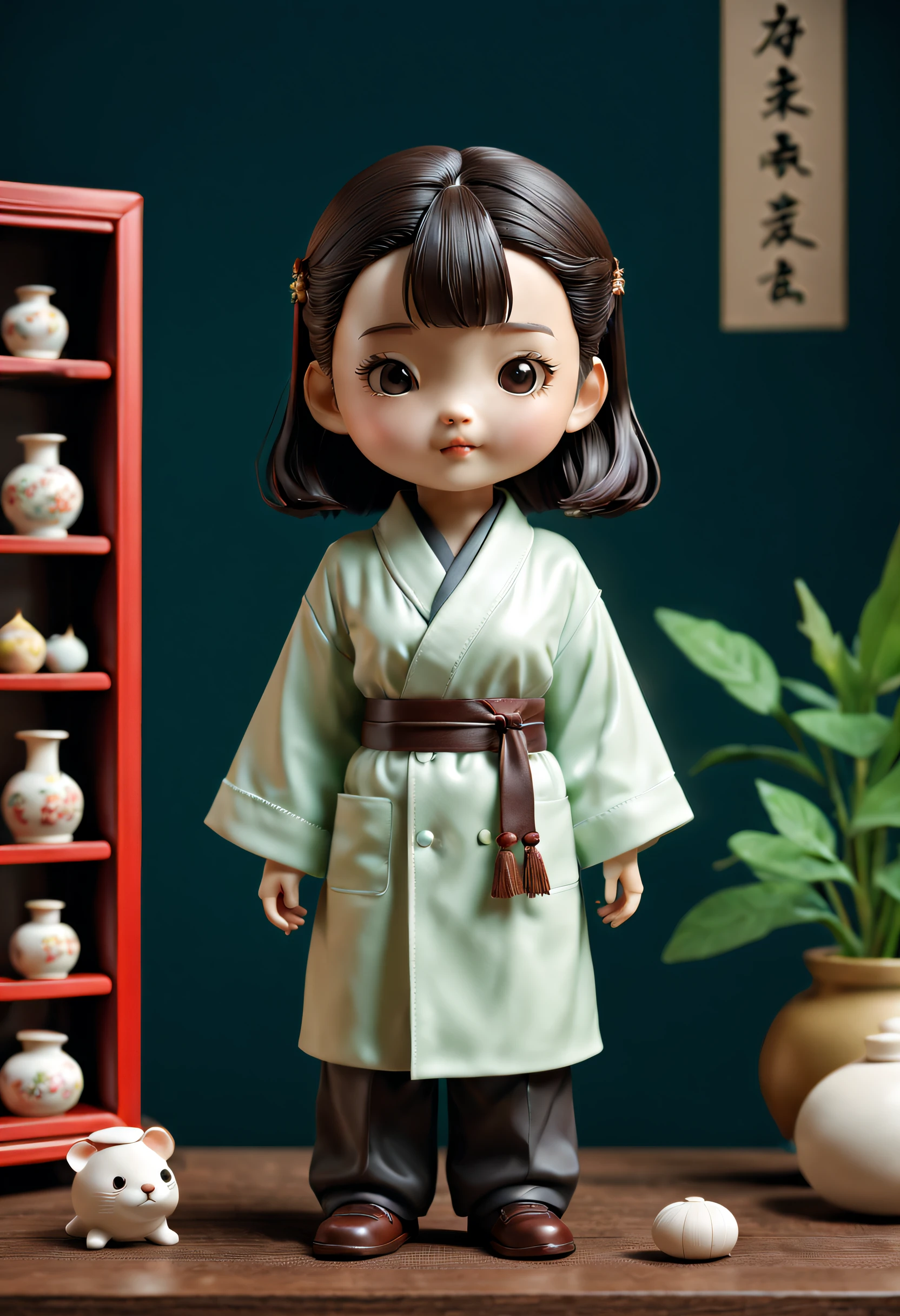 （Best quality，4K，8K，A high resolution，Masterpiece，1.2）hyper-detailing，（Photorealsitic，Photorealistic as the photographic version，photo-realistic：1.37），Top collar，Art toy collection miniatures，art toys，stylised，TCM elements，TCM IP，TCM context，Traditional Chinese Medicine Meridians，3D，Cute 3d render，20 cm，clean backdrop，solid color backdrop。