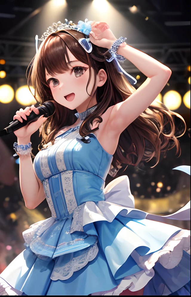 girl with、Brown hair、No background、without background、Background through、Idol costumes、idol、Singing、microphone、Have a microphone、Ribbon Cute