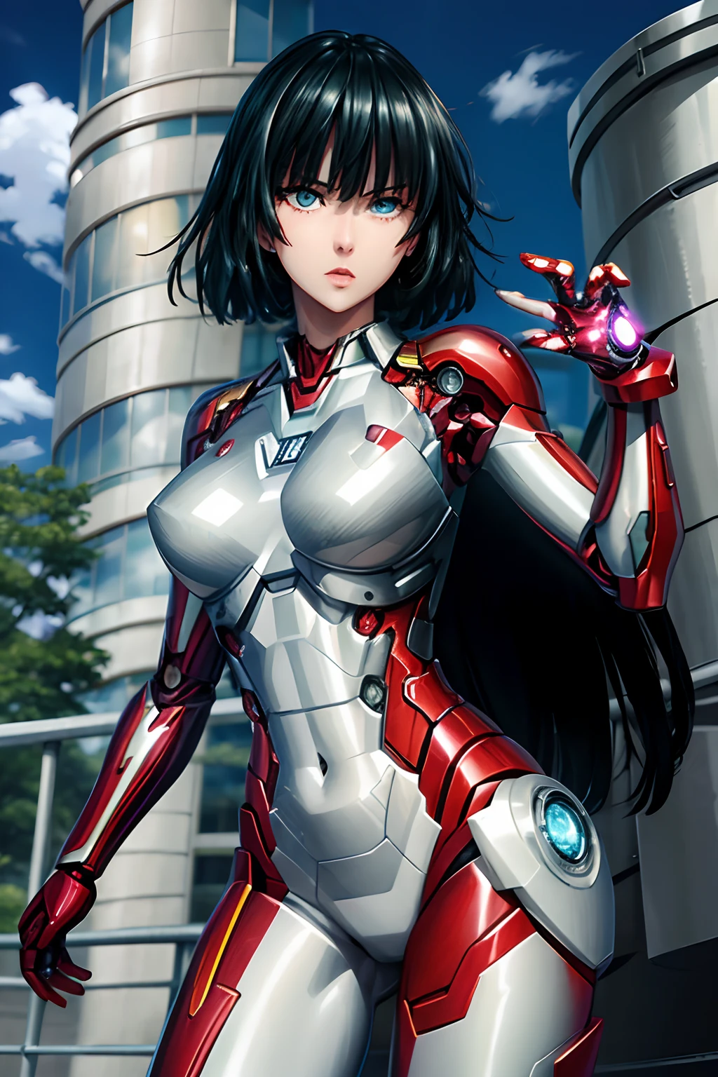 Fubuki, una mujer sexy y atractiva inspirada en Iron Man con un brillante robot de Iron Man. Se viste con sensualidad y confianza, interpretando perfectamente la fuerza y el carisma de Iron Man.