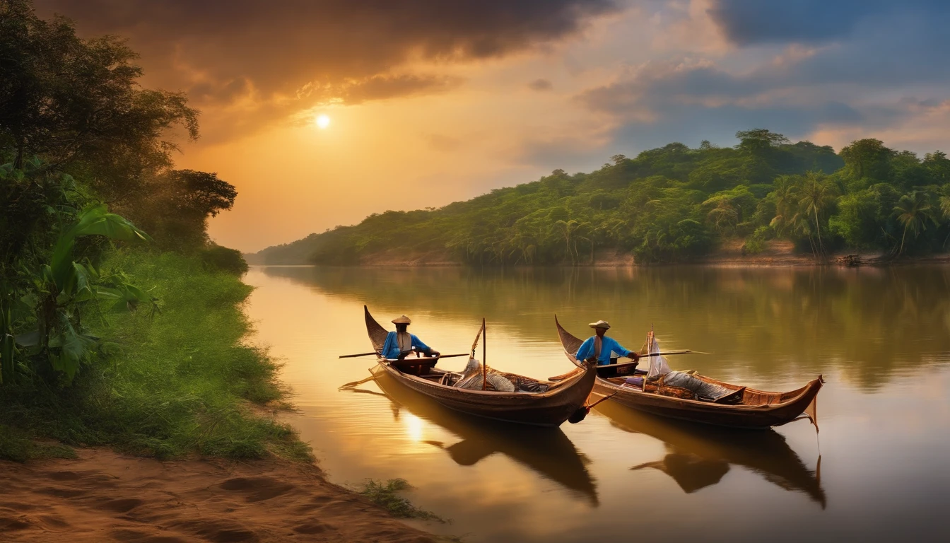 bestquality, masterpiece, ultra-high resolution, (photo-realistic:1.4), Surrealism, dreamlike,Fusion Art, Nakhon Phanom ,There are witnesses floating in the Mekong River.