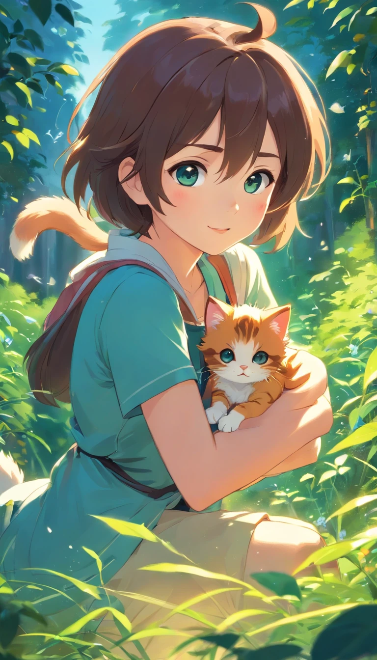 **[cutecore, Tiny magnetic cores, The heart of nature] A struggling kitten, Looks fun, Pixar style eyes