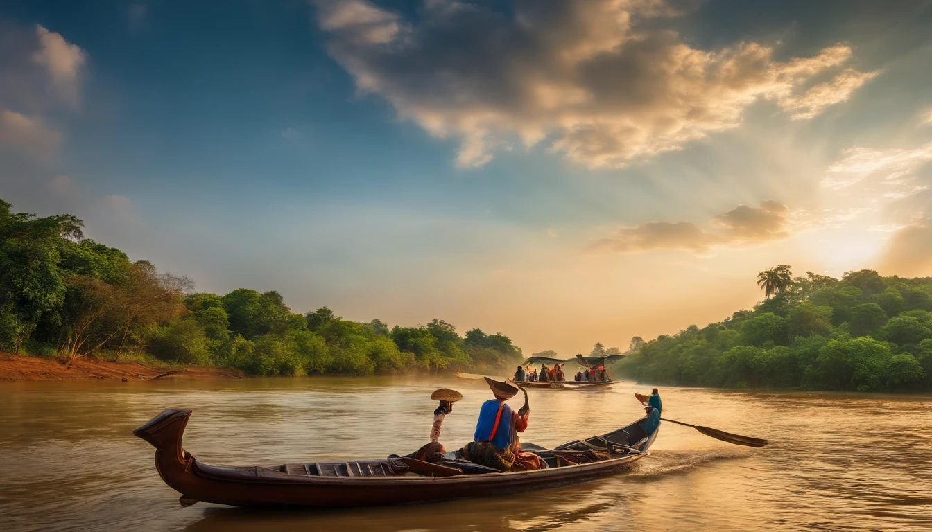 bestquality, masterpiece, ultra-high resolution, (photo-realistic:1.4),  dreamlike,Fusion Art, Nakhon Phanom ,There are witnesses floating in the Mekong River.