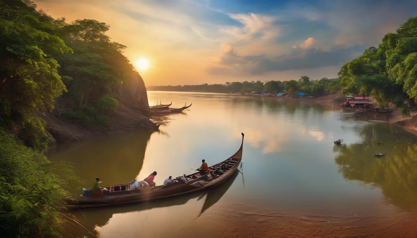bestquality, masterpiece, ultra-high resolution, (photo-realistic:1.4), dreamlike,Fusion Art, Nakhon Phanom ,There are witnesses floating in the Mekong River.