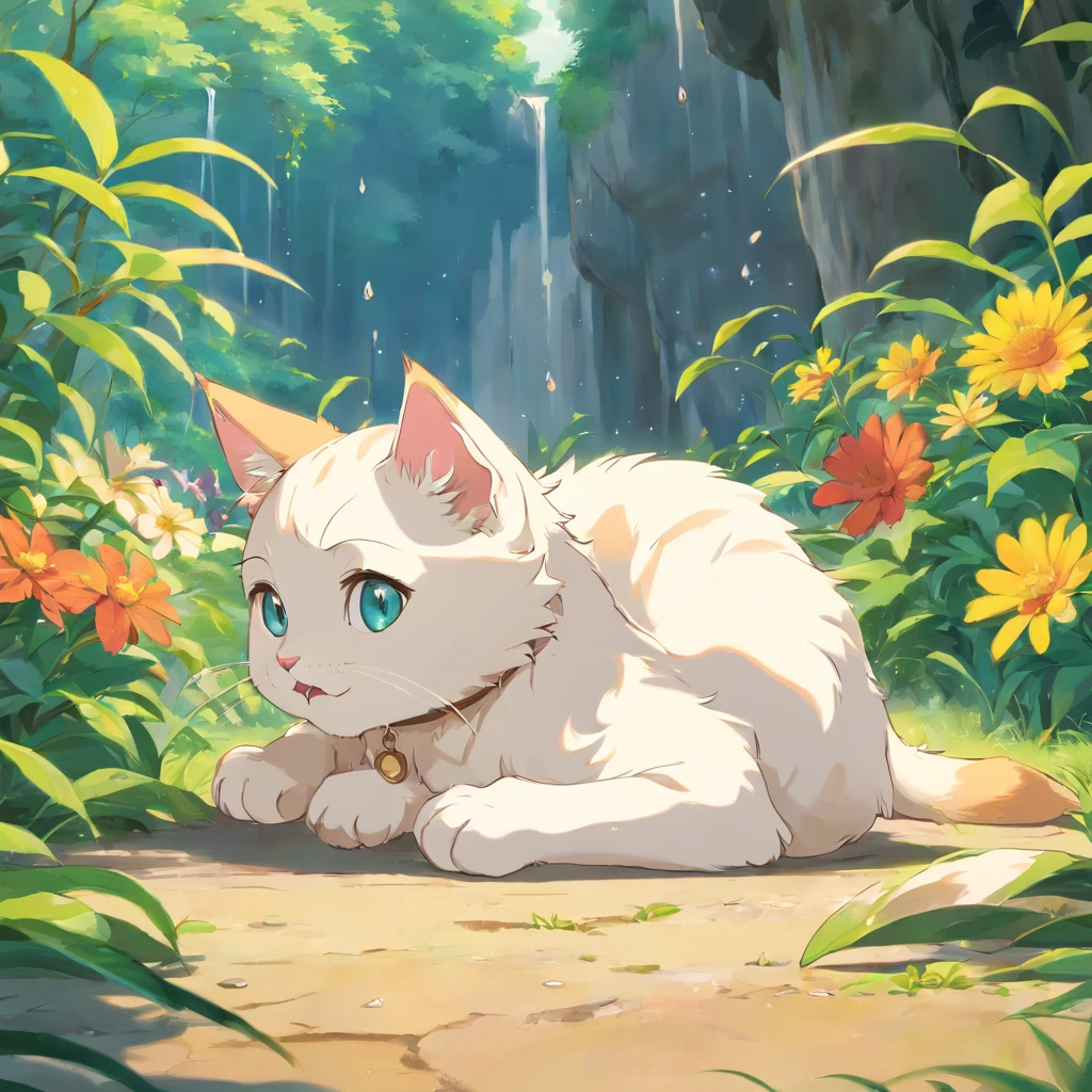 A crying kitten、Without background、2D anime style、Flat illustration