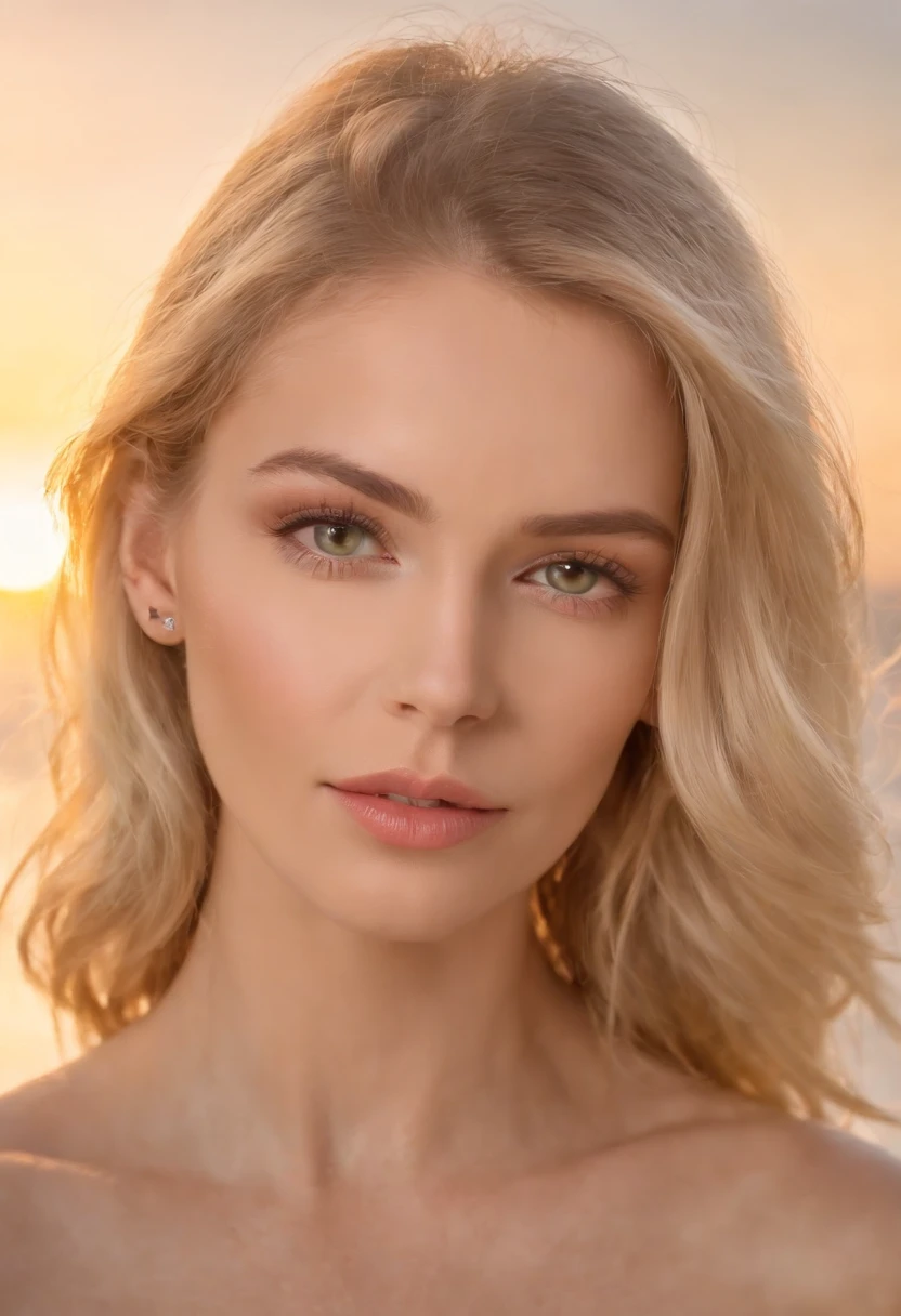 Russian blonde-haired woman, ojos verdes, cuerpo entero,desnuda cuerpo entero,  En Adecuado Desnudo Visible , Kukami mantiene el cabello natural, Chica sexy , Cabello africano y ojos grandes, Camera eyes, Violeta Myers, sin maquillaje, Maquillaje natural, cara con artgram, maquillaje fino, Magnificent complete plan, in the room, tumbada en una cama, carnoso, , muslos grandes , senos grandes,arena blanca y suave, aguas cristalinas, cielo despejado, luz del sol brillante, sombras suaves, foco nítido, detalles ultrafinos, colores vivos, Estilo Retrato, Warm tonality, Soft studio lighting. (La mejor calidad, 4k, Altas Resoluciones, Ultra detallado, fotorrealista:1.2), HDR, UHD, Fine Art Photography, Escena de playa, Belleza impresionante