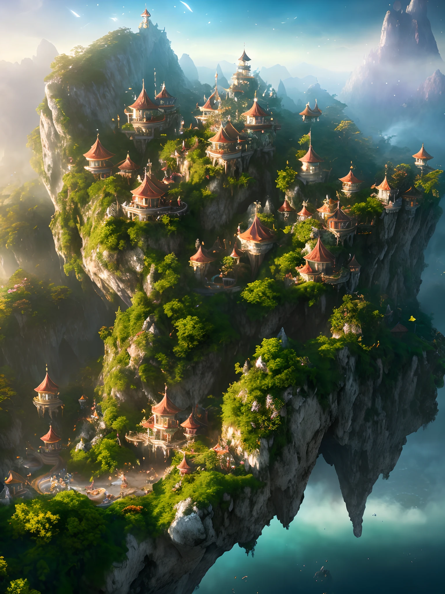 Full body pose, hyperrealistic arial photograph of neverland, dim volumetric lighting, 8 k, octane beautifully detailed render, extremely hyper detailed, intricate, epic composition, cinematic lighting, masterpiece, trending on artstation, very very detailed, stunning, hdr, smooth, sharp focus, high resolution, award, winning photo, dslr, 5 0 mm