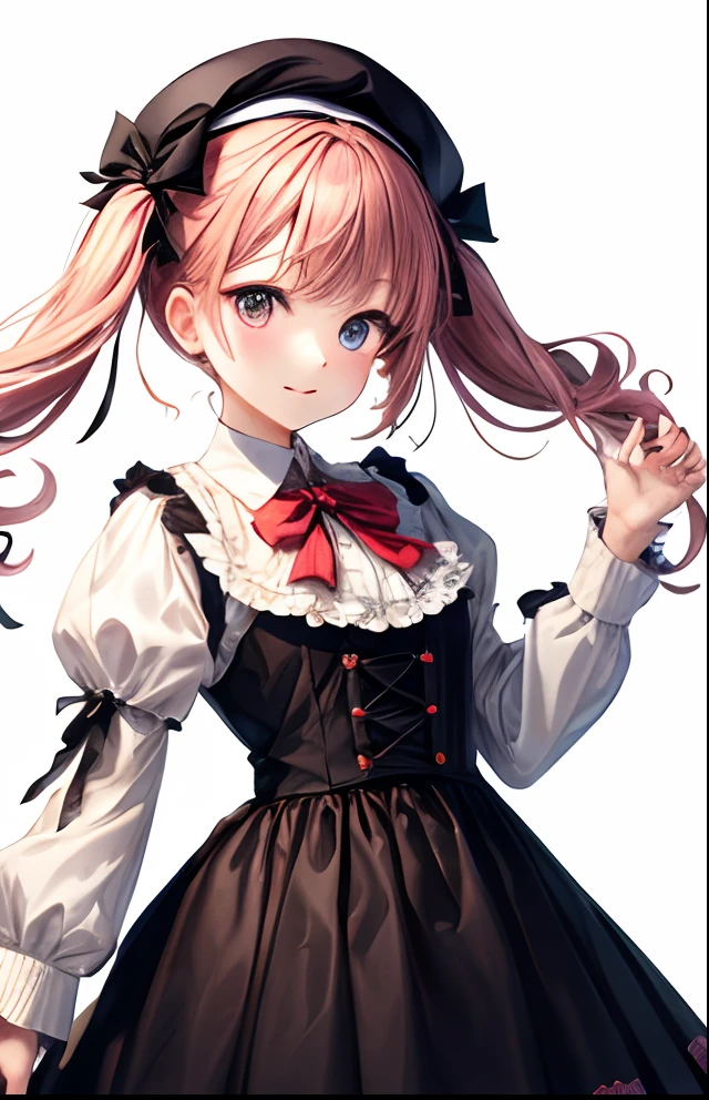 girl with、No background、without background、Background through、Twin-tailed、Two knots、beret、bow ribbon、kawaii、