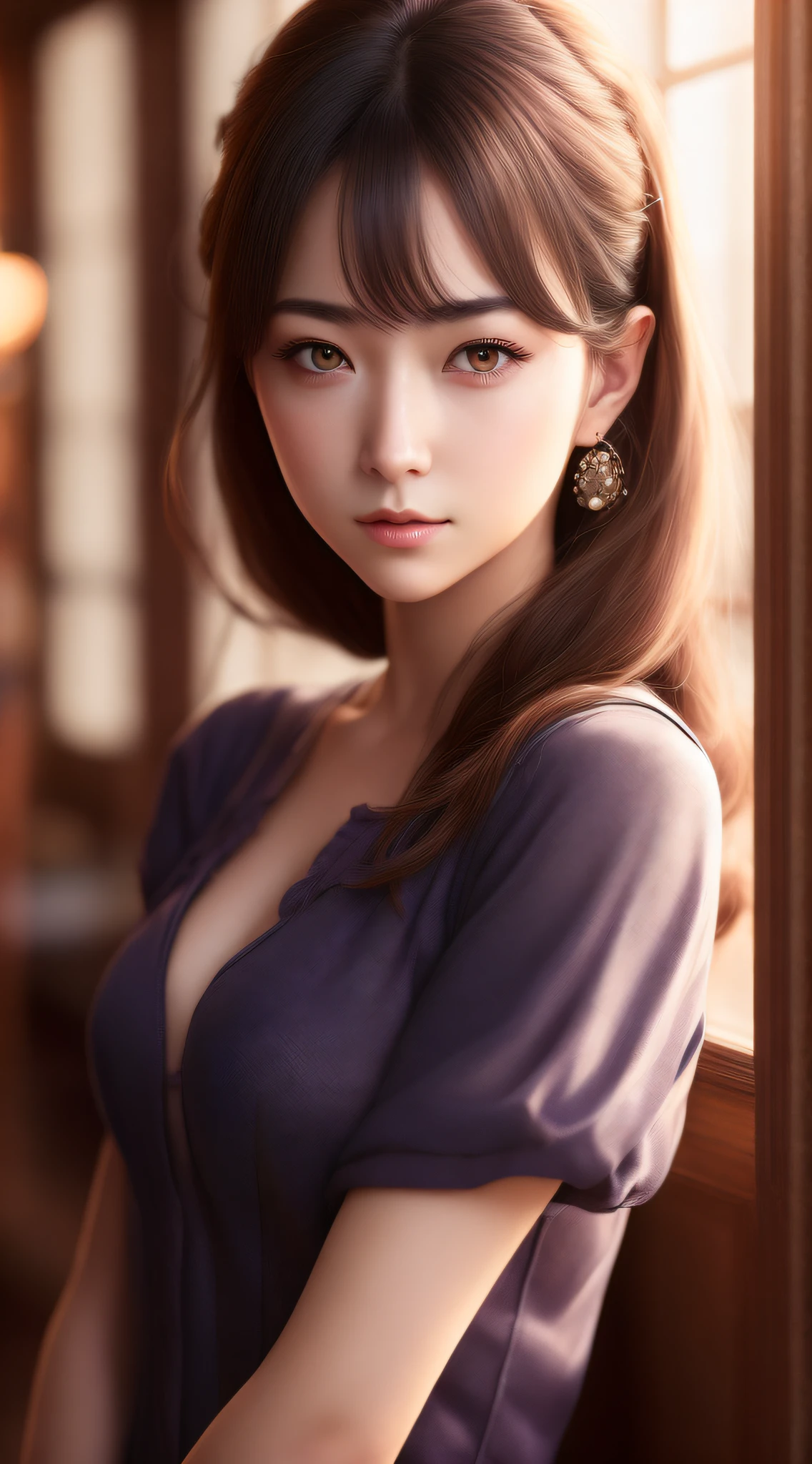 Best quality, Masterpiece, high resolution, Original, highly detailed wallpaper, Beauty 、teens girl、Real Human、Authentic、Old photos、bit girl、Japan antiquity、Heian period、Twelve vests,12 single kimono、screen、curtain、realness、Background depth of field