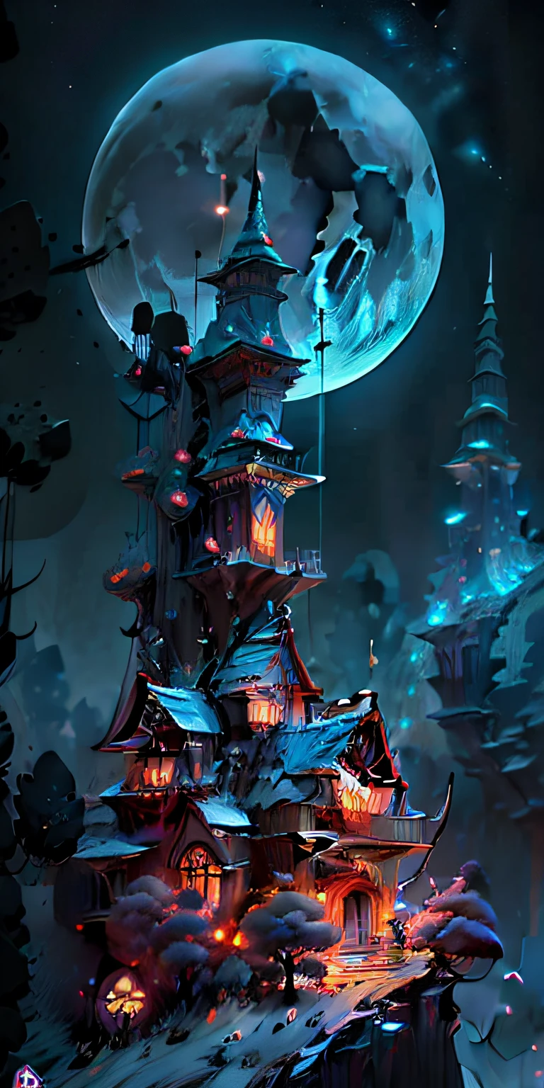 illustration of a strange looking city with a giant moon in the background, 3 d epic illustrations, 4k highly detailed digital art, detailed digital 2d fantasy art, detailed fantasy digital art, detailed fantasy illustration, 4k detailed digital art, cute detailed digital art, hyper detailed digital art, intricate digital painting, rolands zilvinskis 3d render art