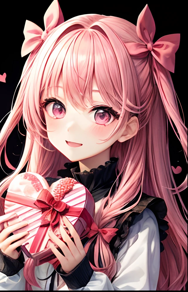 girl with、No background、without background、Background through、Twin-tailed、Two knots、Pink hair、pinkcolor、Pink eyes、Valentine、candy、Choco、Valentine’s Day、bow ribbon、kawaii、