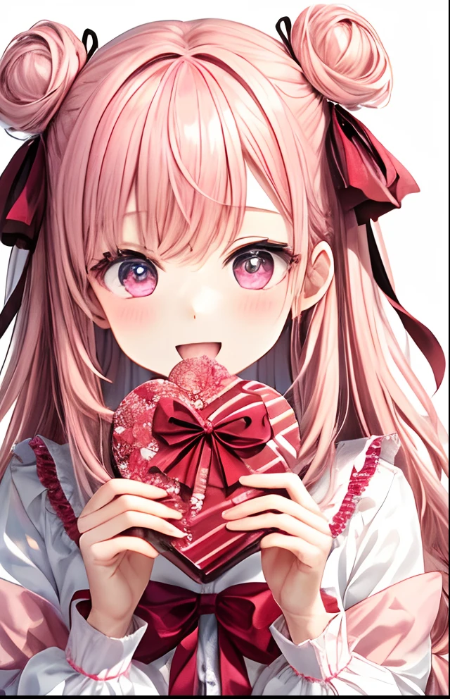 girl with、No background、without background、Background through、Twin-tailed、Two knots、Pink hair、pinkcolor、Pink eyes、Valentine、candy、Choco、Valentine’s Day、bow ribbon、kawaii、