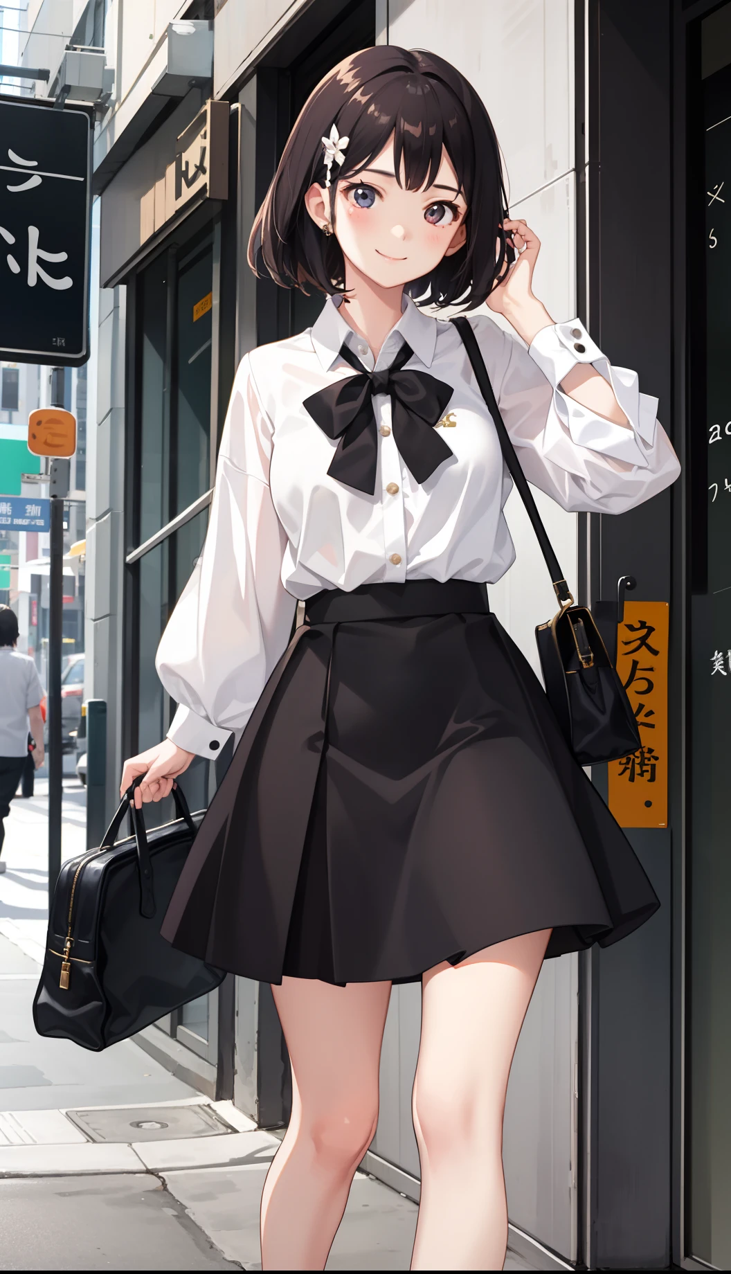1girl in、A smile、The shirt、Blouse、(paler)skirt by the、(small tits)Chilarism、movement、