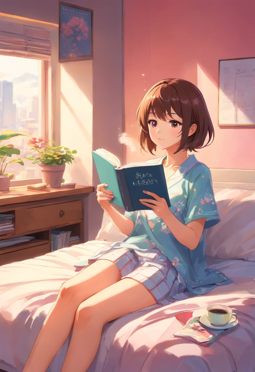Woman sitting on bed reading a book, 🎀🍓🧚, Steam coffee, poster for, lv, Triunfantemente, Rosa, There for me, Chart 4 5, 2019, avatar image, Someone in the house is sitting on the bed, Adorable and whimsical