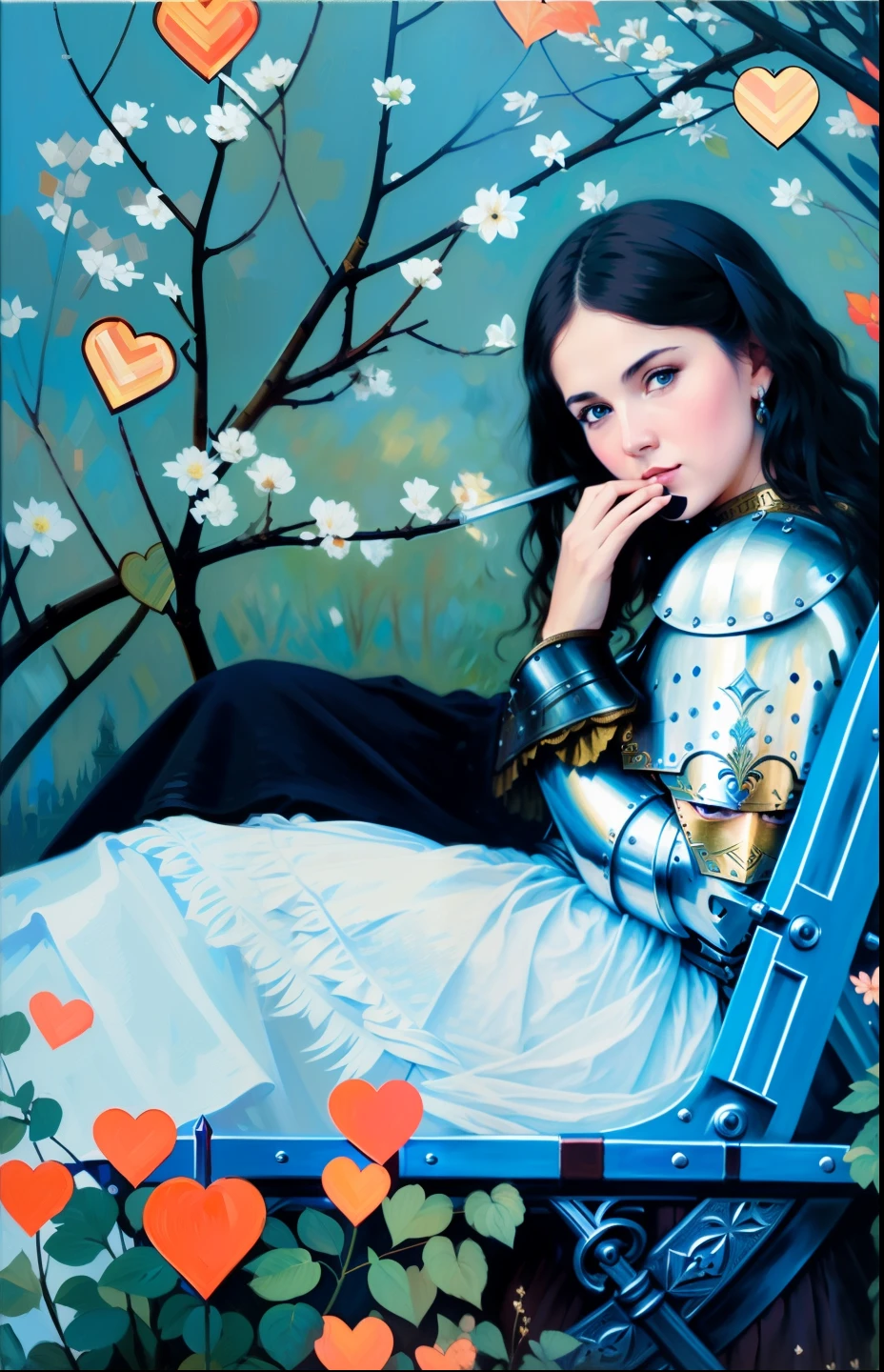 Portrait of a 35-year-old European woman in all-steel knight armor, Highly detailed, Majestic oil painting of the heart of Vasily Surikov, Viktor Vasnetsov, Konstantin Makovsky, trending on artstationh, trending on CGSociety, Intricate, High detail, Sharp focus, Dramatic, Photorealistic
