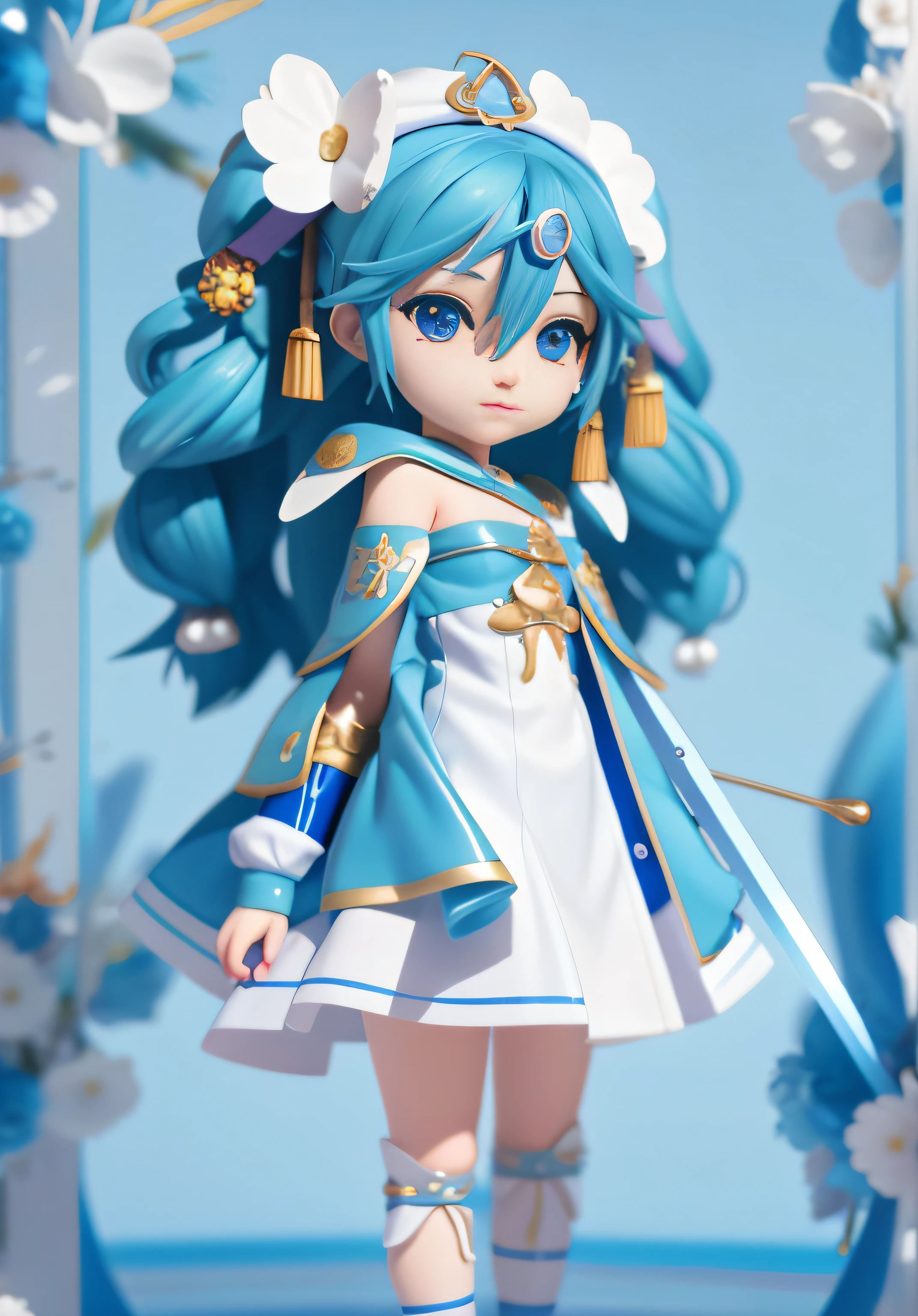 Anime girl with blue hair and blue cape holding a sword, Cute detailed digital art, Stylized anime, lovely art style, 8K high quality detailed art, 4K detailed digital art, Anime fantasy illustration, style of anime4 K, anime in fantasy style, advanced digital chibi art, high detailed official artwork, Anime Stylization, Digital anime illustration