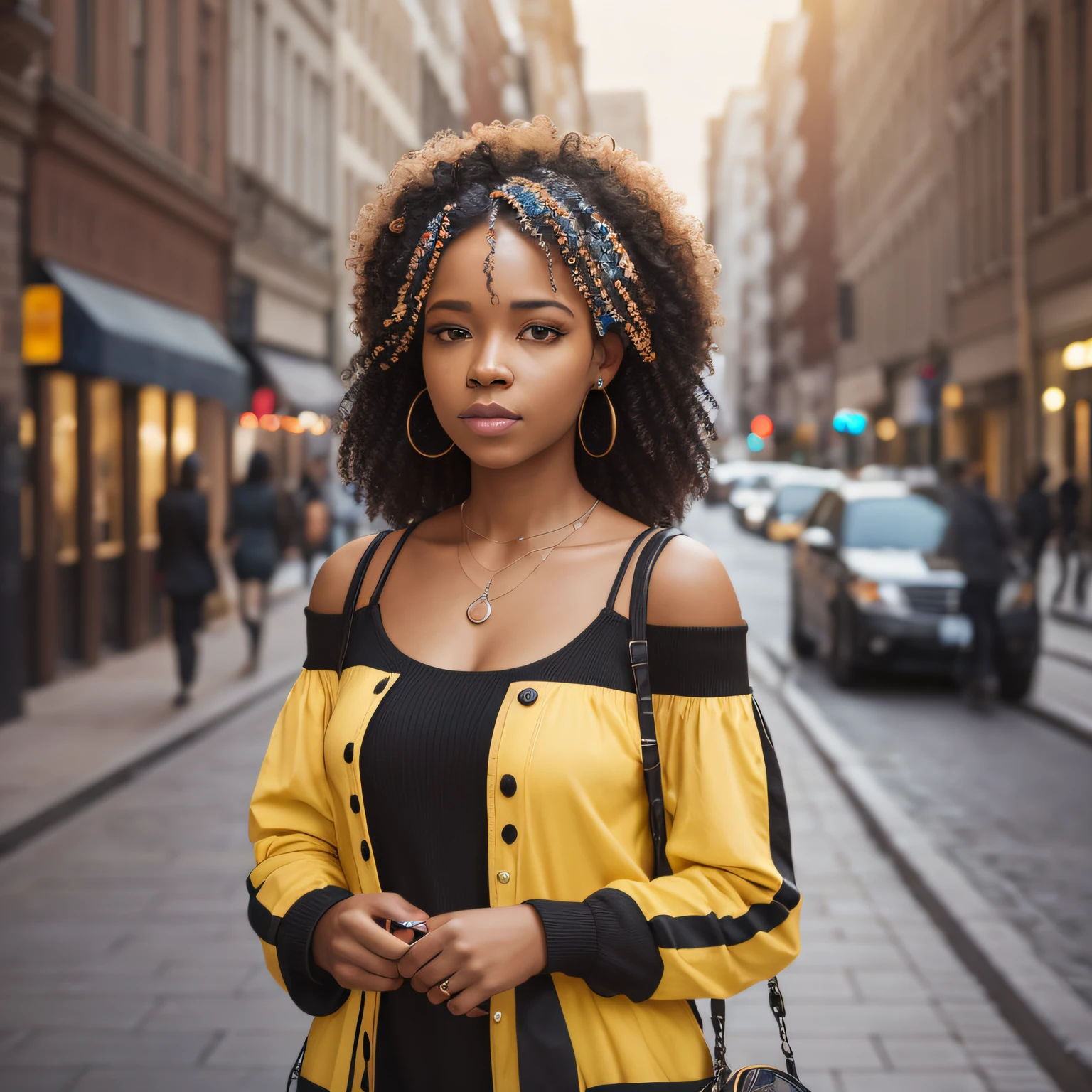 Beautiful woman, blacks、American Negro Spirituals, City Street, ultra resolution 8k