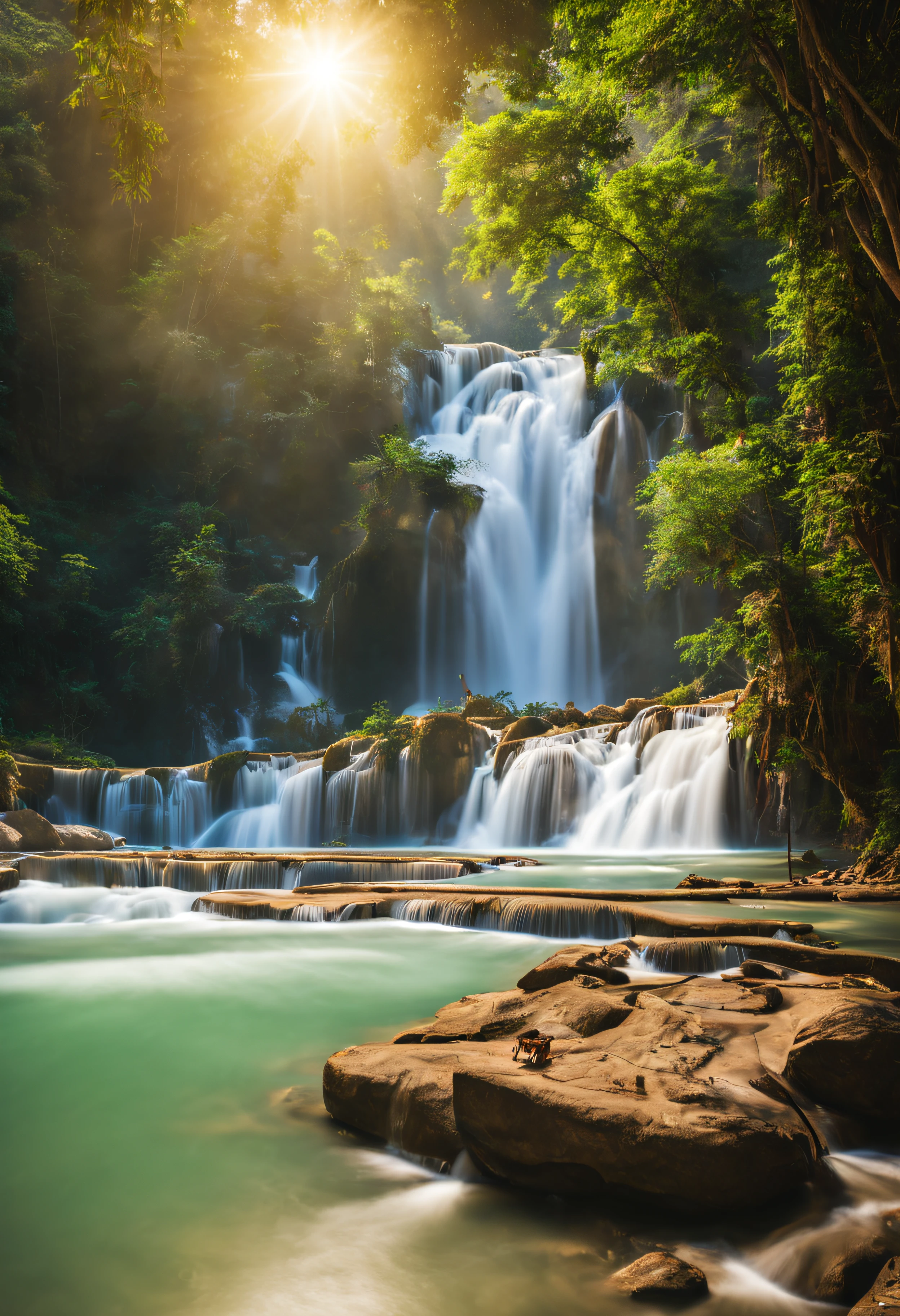 photo beautiful shot of the kuang si falls in ban, laos
