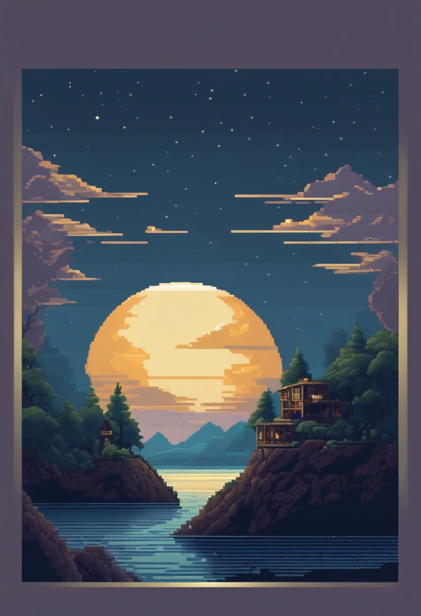 Pixel art of giant moon rising on calm sea, beautiful detailed pixel art, detailed pixel art, Lofidel retro video game, concept pixelart, detailed pixel artwork, Pixel art style, pixel town, pixel art animation, high quality pixel art, Dolphins jump off the sea, super detailed color lowpoly art, #Pixel art:3, # Pixel art, #Pixel art