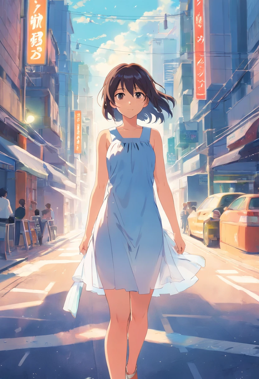 anime 1girl, Cabello largo, vestido blanco