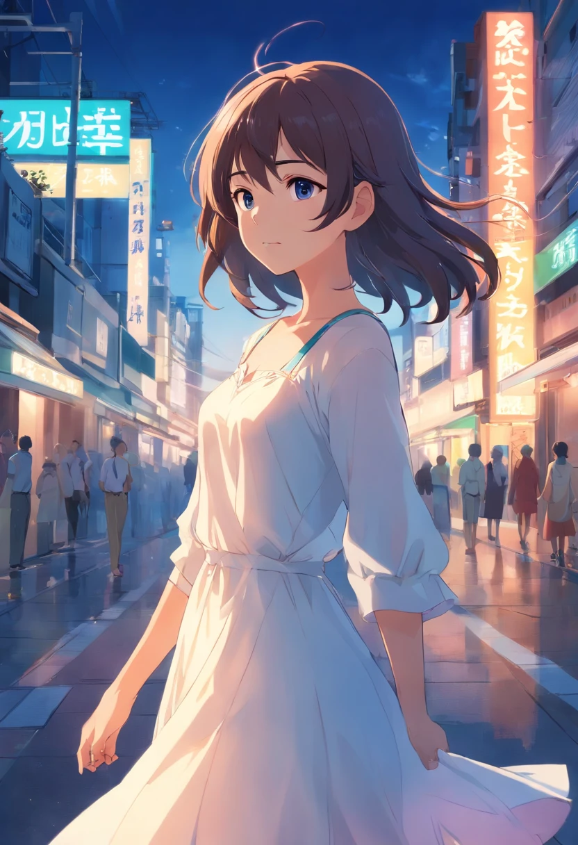 anime 1girl, Cabello largo, vestido blanco
