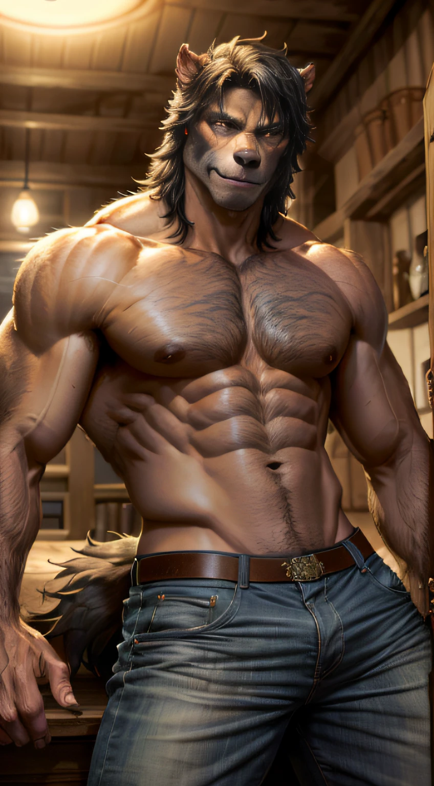 ((Masterpiece, Best quality, high resolution)) A handsome, muscular werewolf