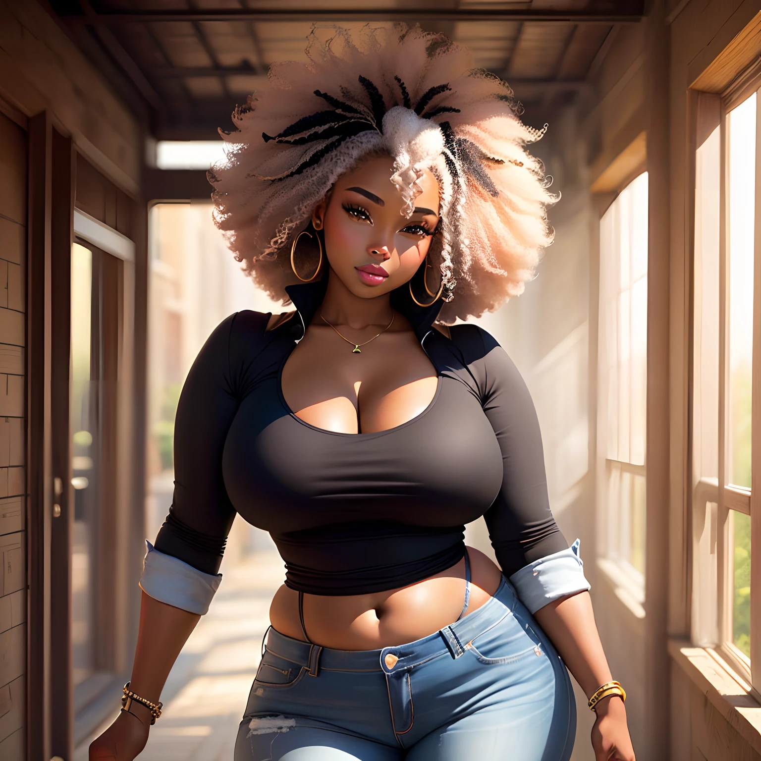 Curvy black woman with afro