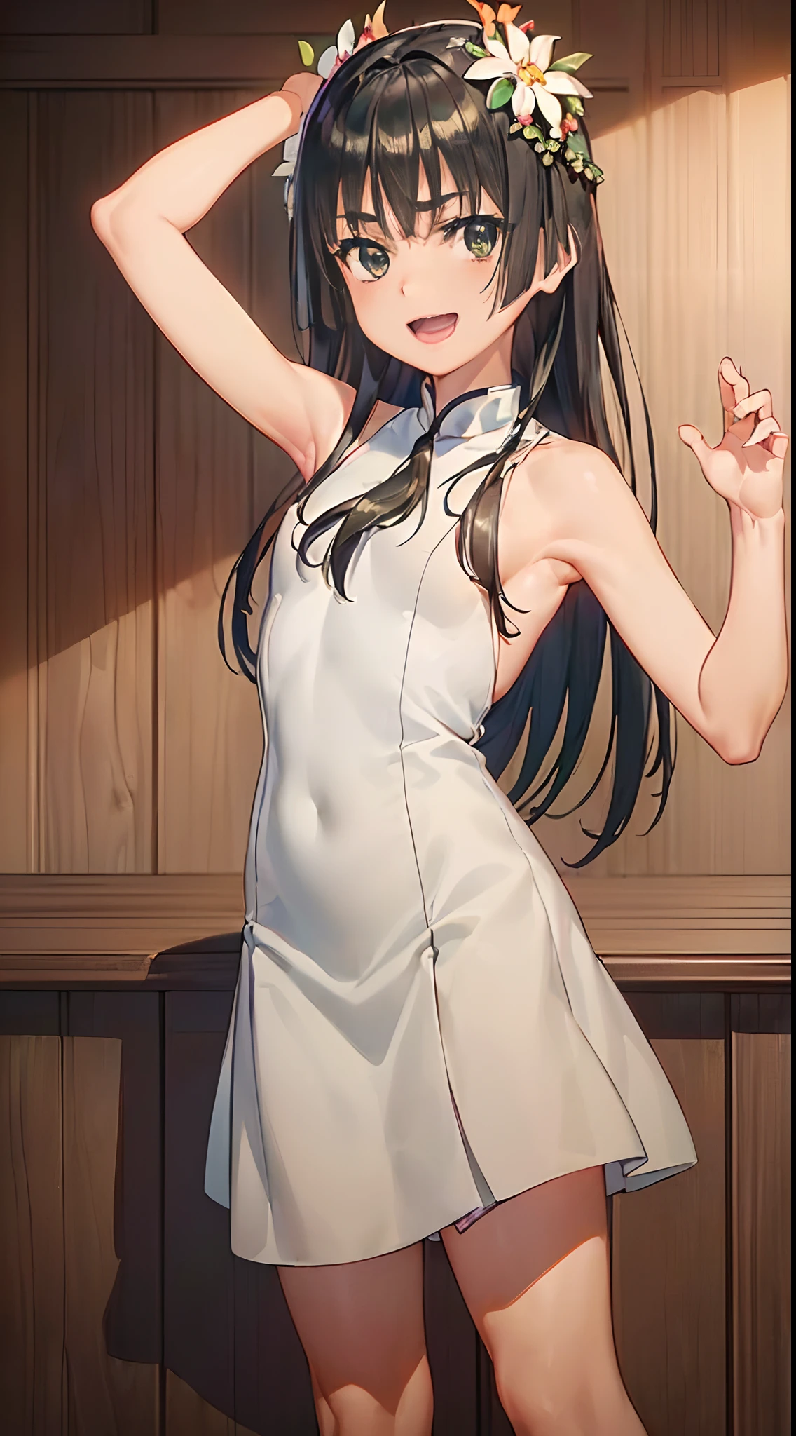 (((masterpiece,top-quality,超A high resolution))),1womanl, ,((()),Beautiful breasts,12year old,,(((open open mouth))),(((A smile))),(((Nariko Saten))),,(((Best Quality,4K,in 8K))),(()),(((qipao dress)),