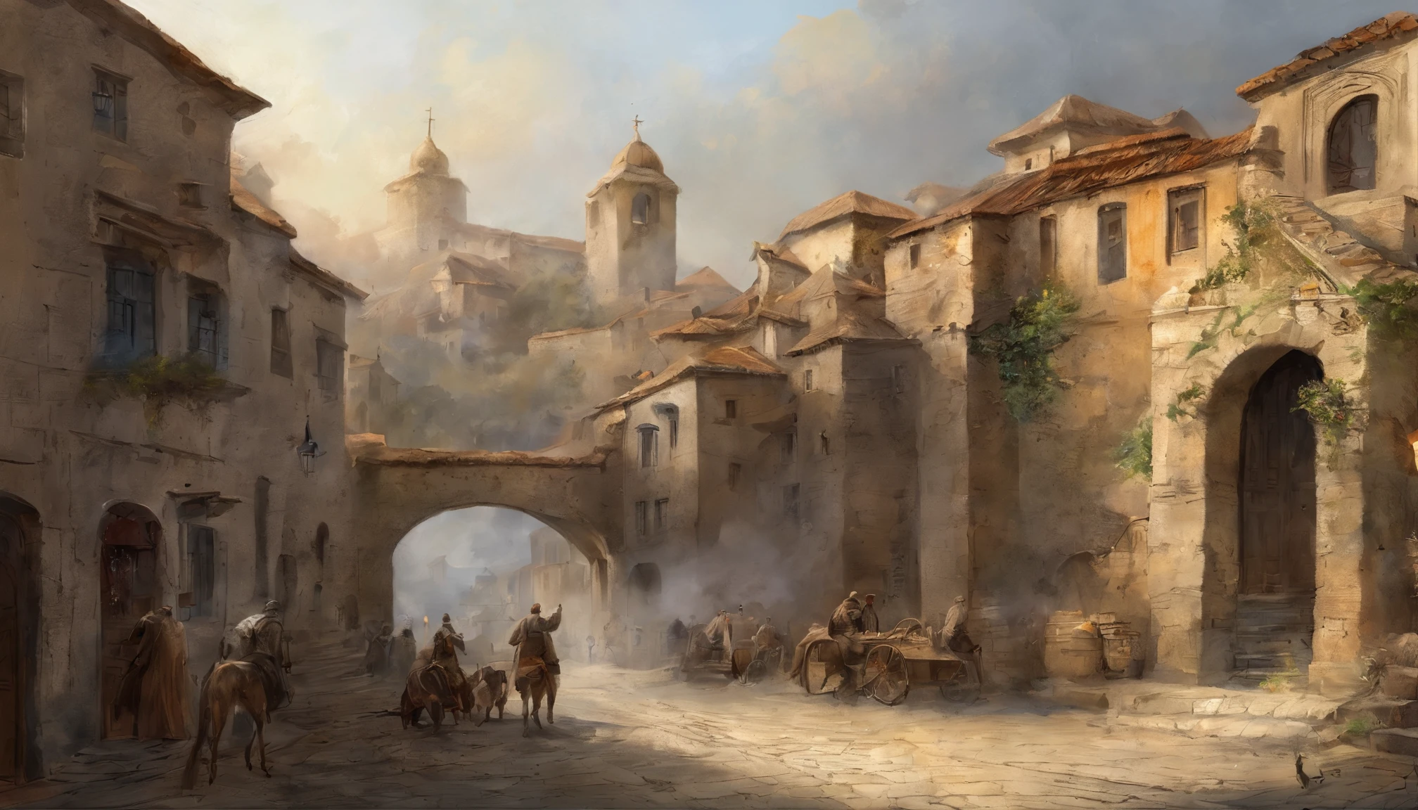 ink wash style,(Broken European-style city gates),battlefiled,Fire on earth,winter day、Rochas、(illustratio:1.0)、Epic composition、Realistic lighting、high definition detail、tmasterpiece、Best quality,(非常详细的 CG 统一 8k 壁纸)