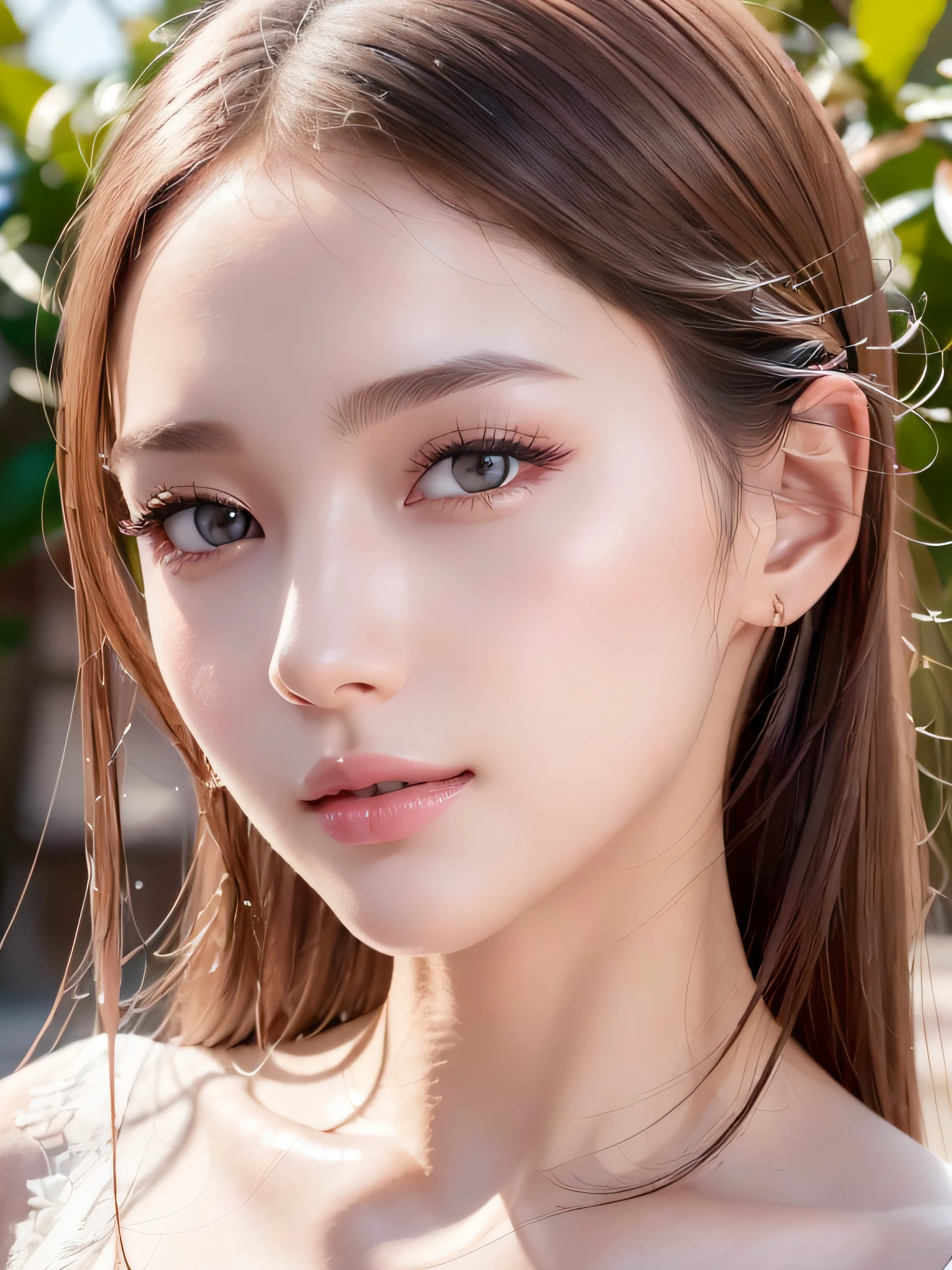 of the highest quality, White skin, Real Human Skin, (Detailed), oval-face, Pore, Ultra high definition, (8K, Raw photography, Photorealistic: 1.4), One girl, slim, (Gentle and Goddess-like Eyes) Happiness: 1.2), (Lip gloss, Eyelashes, Gloss Face, Best Quality, Ultra high definition, Wide Lighting, Natural Shading)